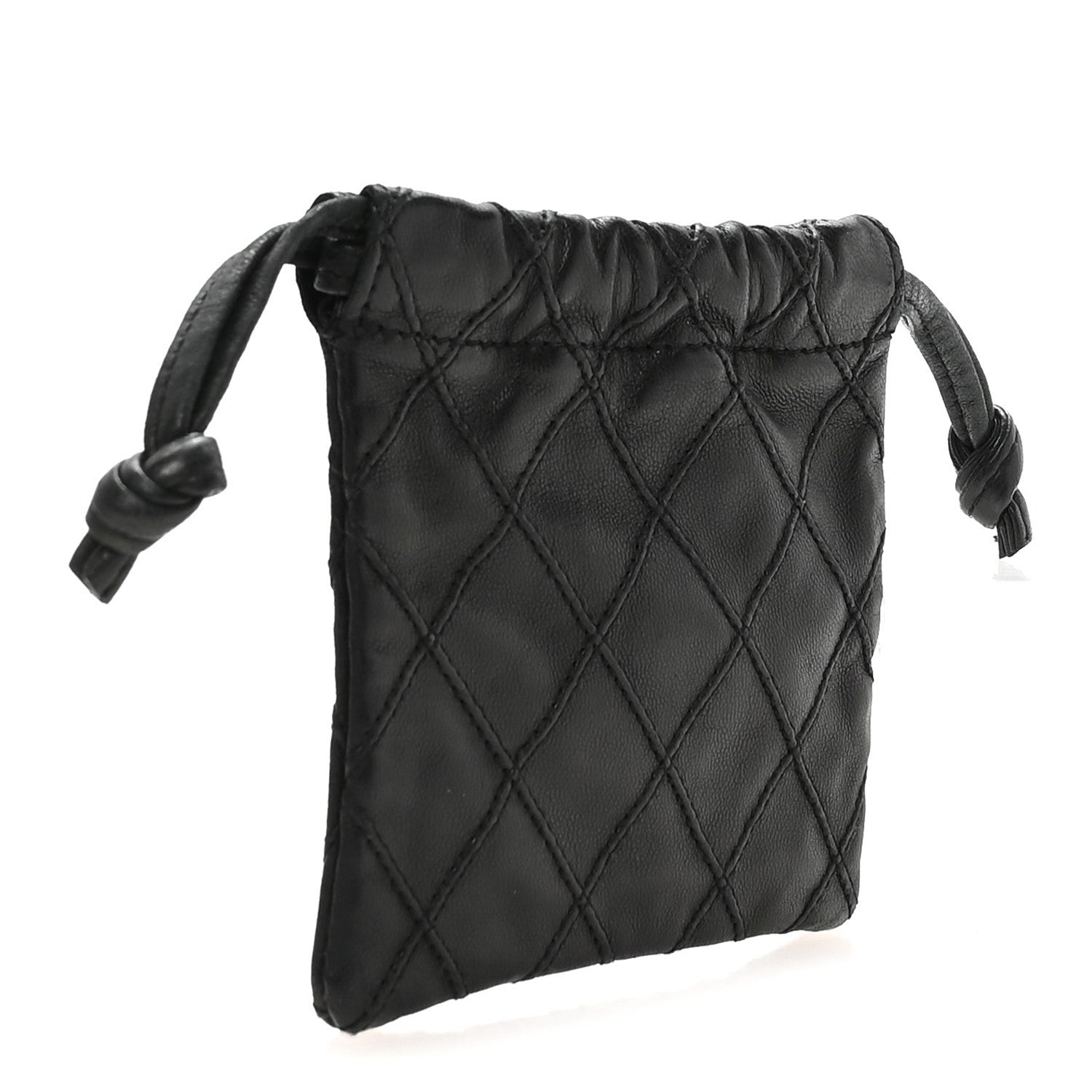 Calfskin Quilted Drawstring Pouch Black