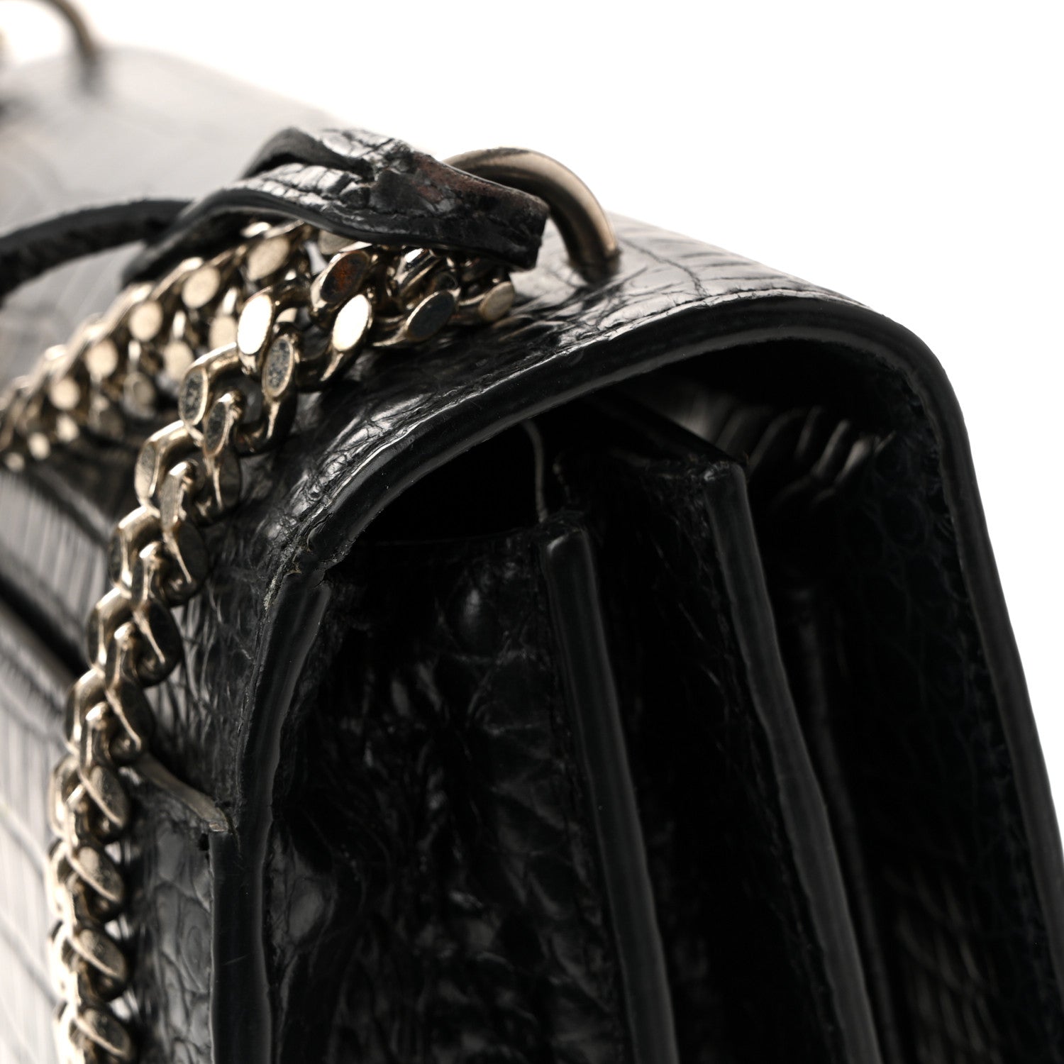 Calfskin Crocodile Embossed Medium Monogram Sunset Black
