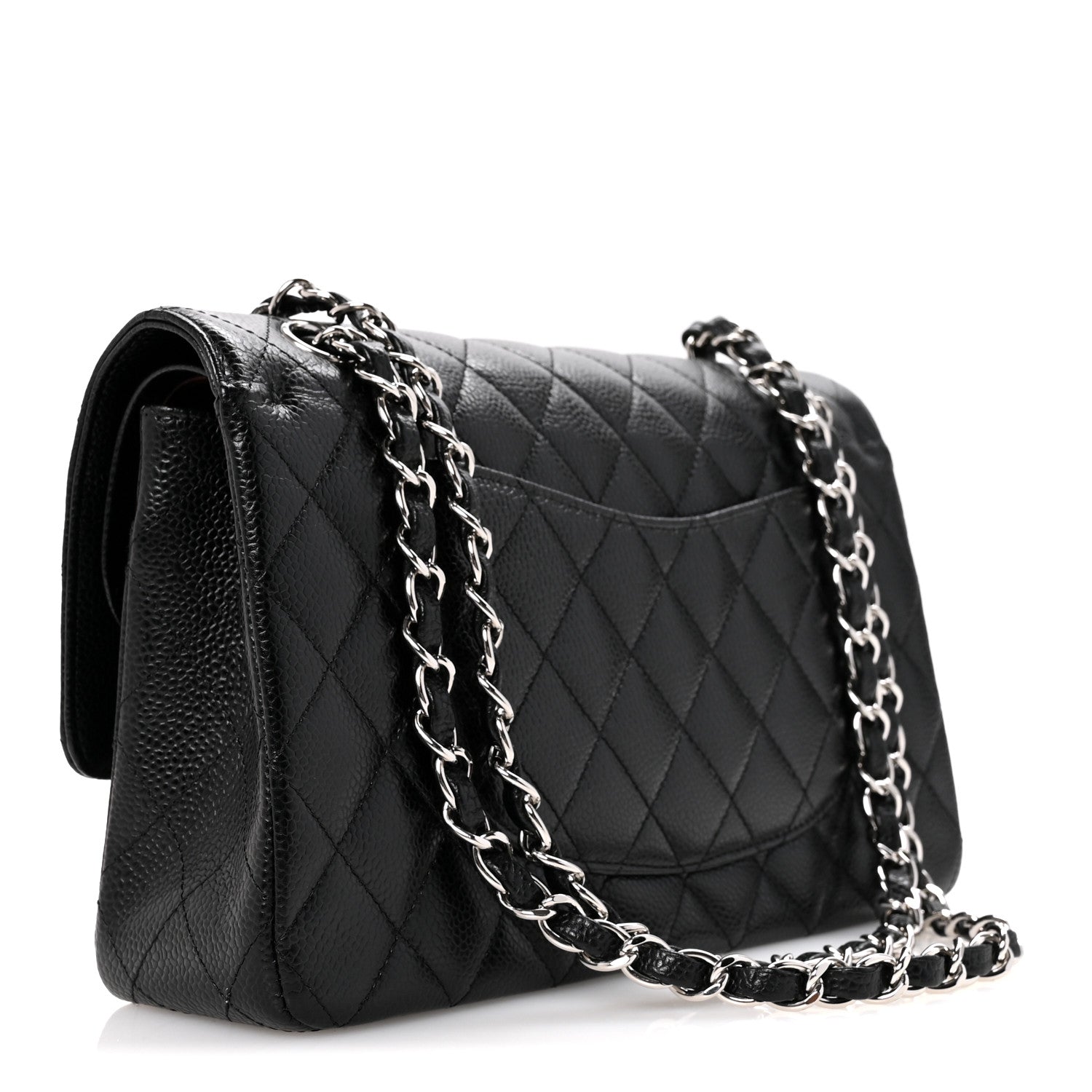 Caviar Quilted Medium Double Flap Black