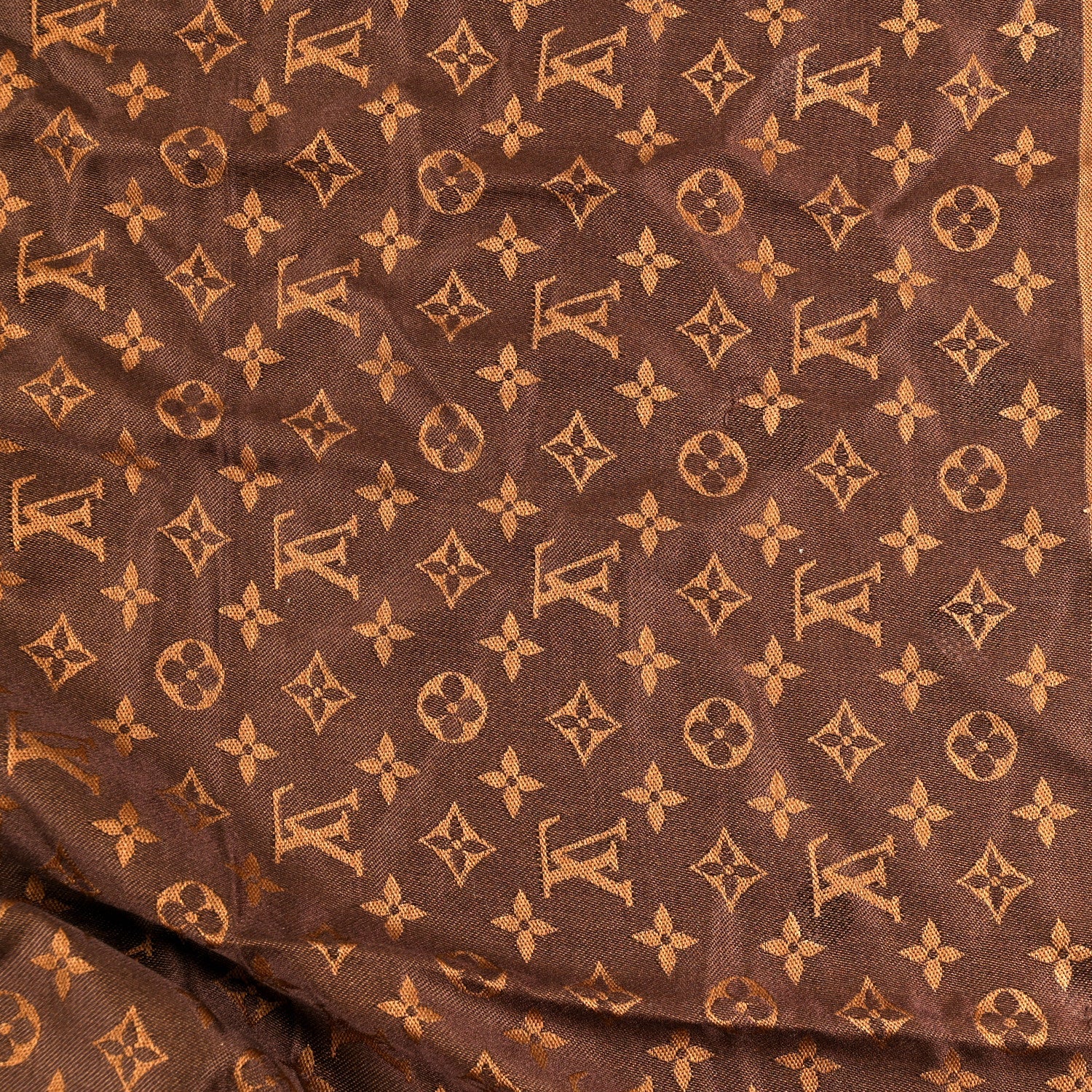 Silk Wool Monogram Reverse Dots Shawl Brown