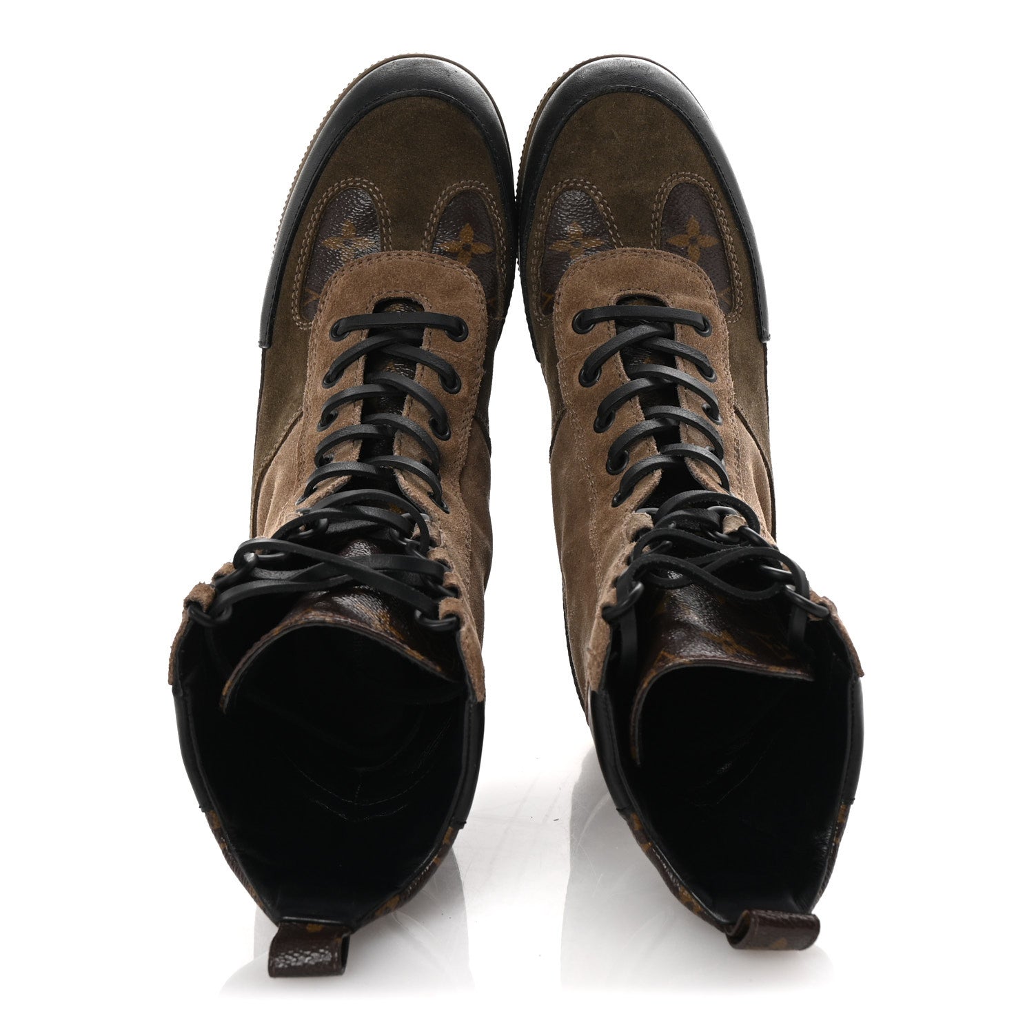 Suede Calfskin Monogram Laureate Platform Desert Boots 37.5 Taupe