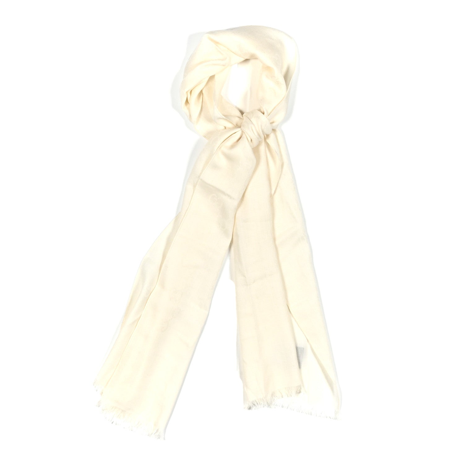 Wool Silk GG Monogram GGNat Fringe Scarf White