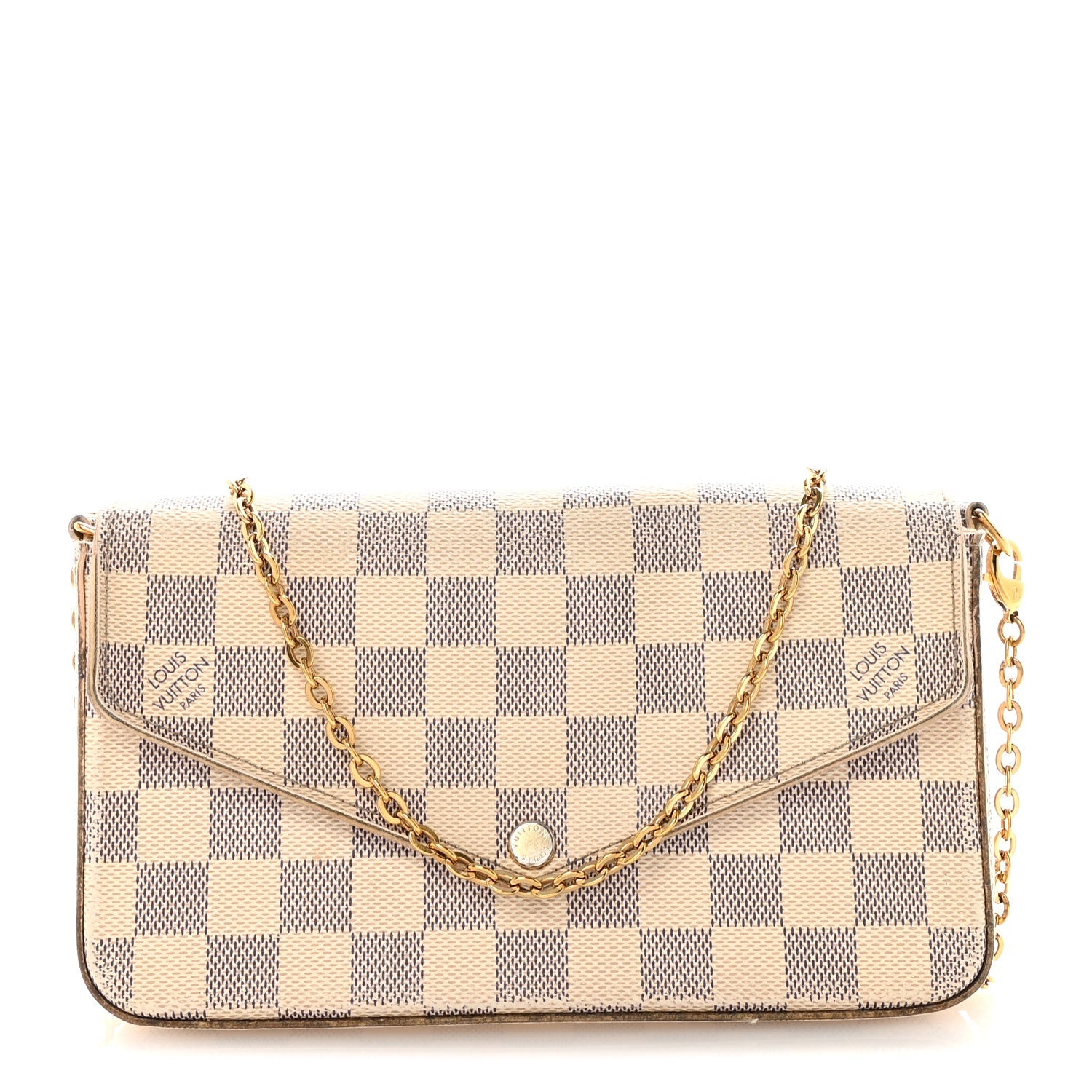 Damier Azur Pochette Felicie Chain Wallet Rose Ballerine