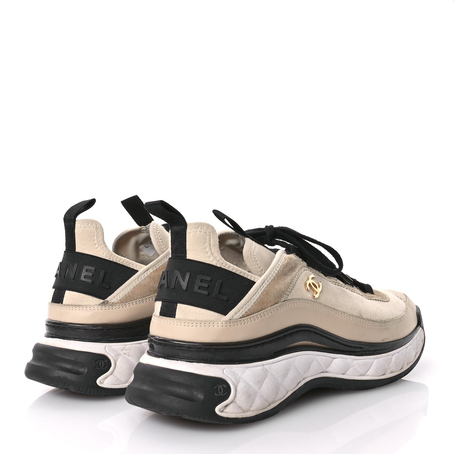 Velvet Calfskin Mixed Fibers CC Sneakers 40.5 Beige