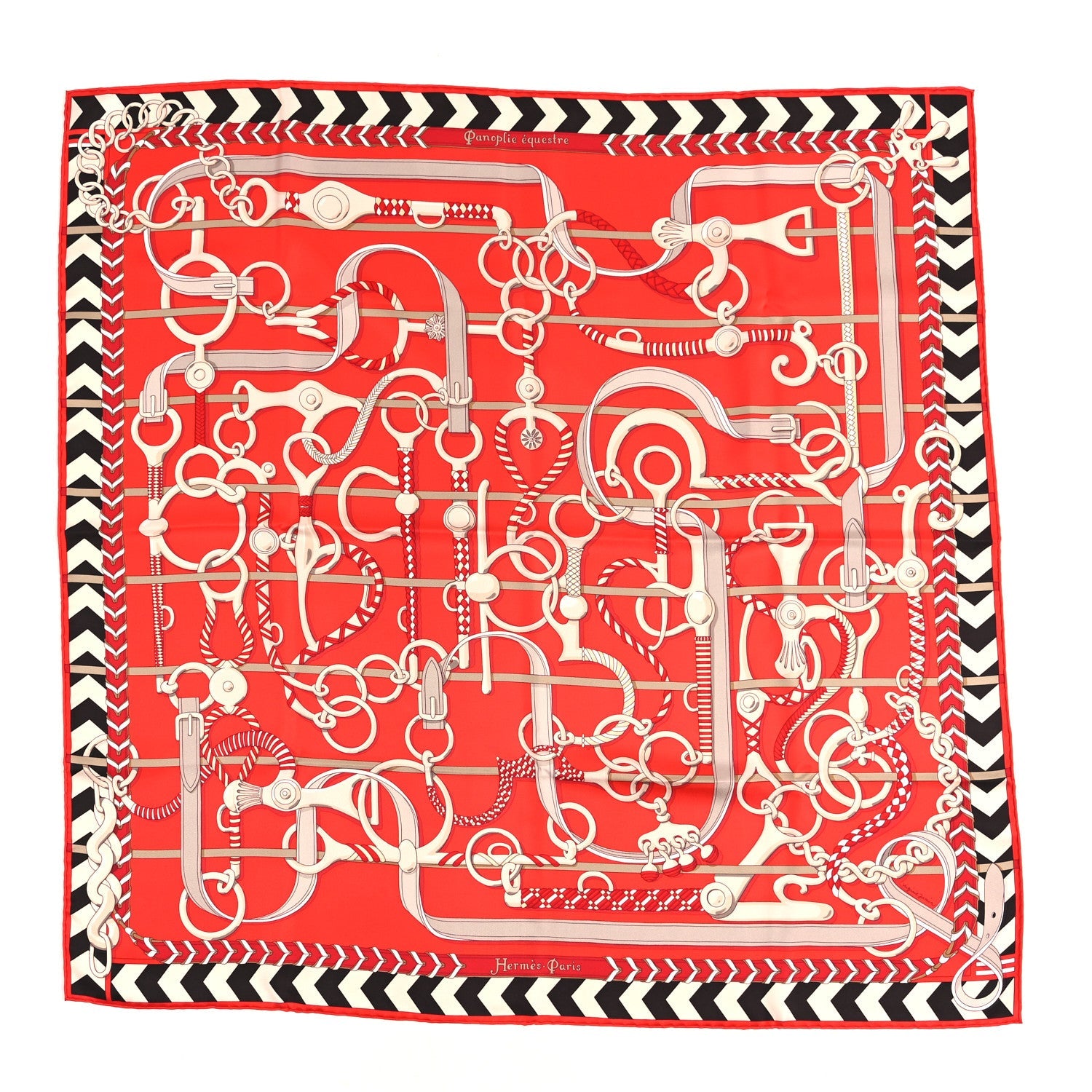 Silk Panoplie Equestre Scarf 90 Rouge Creme Ebene