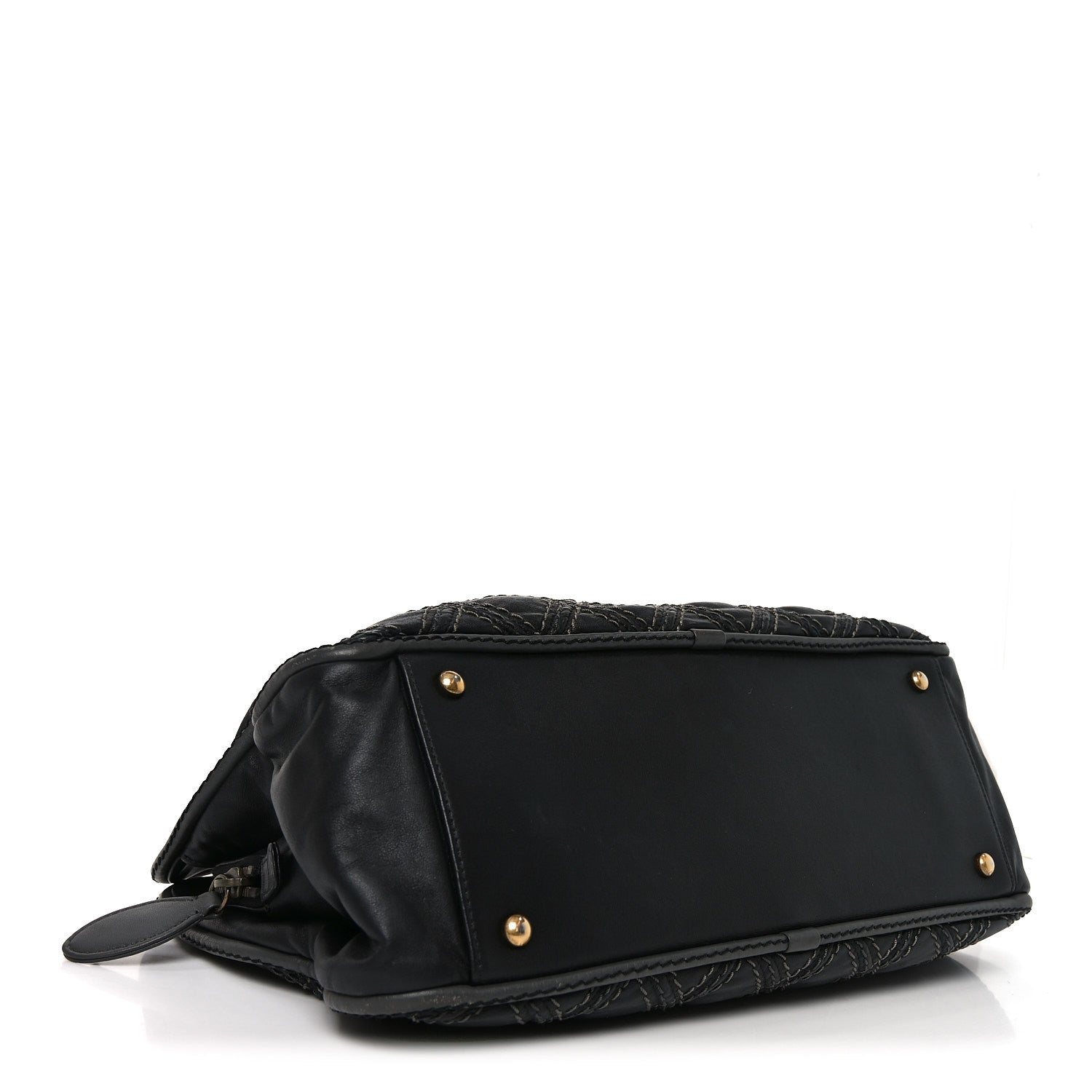 Calfskin Quilted Stitch Triptych Tote Black