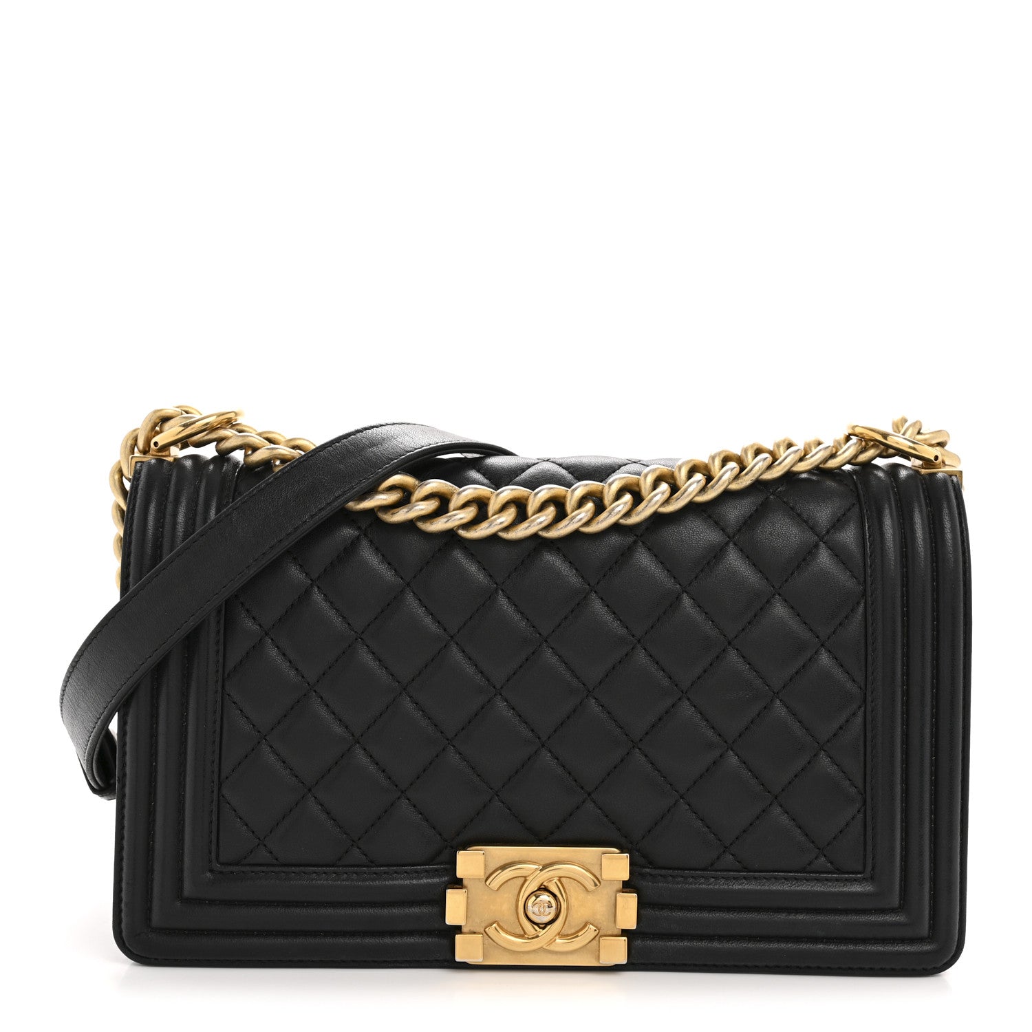 Lambskin Quilted Medium Boy Flap Black