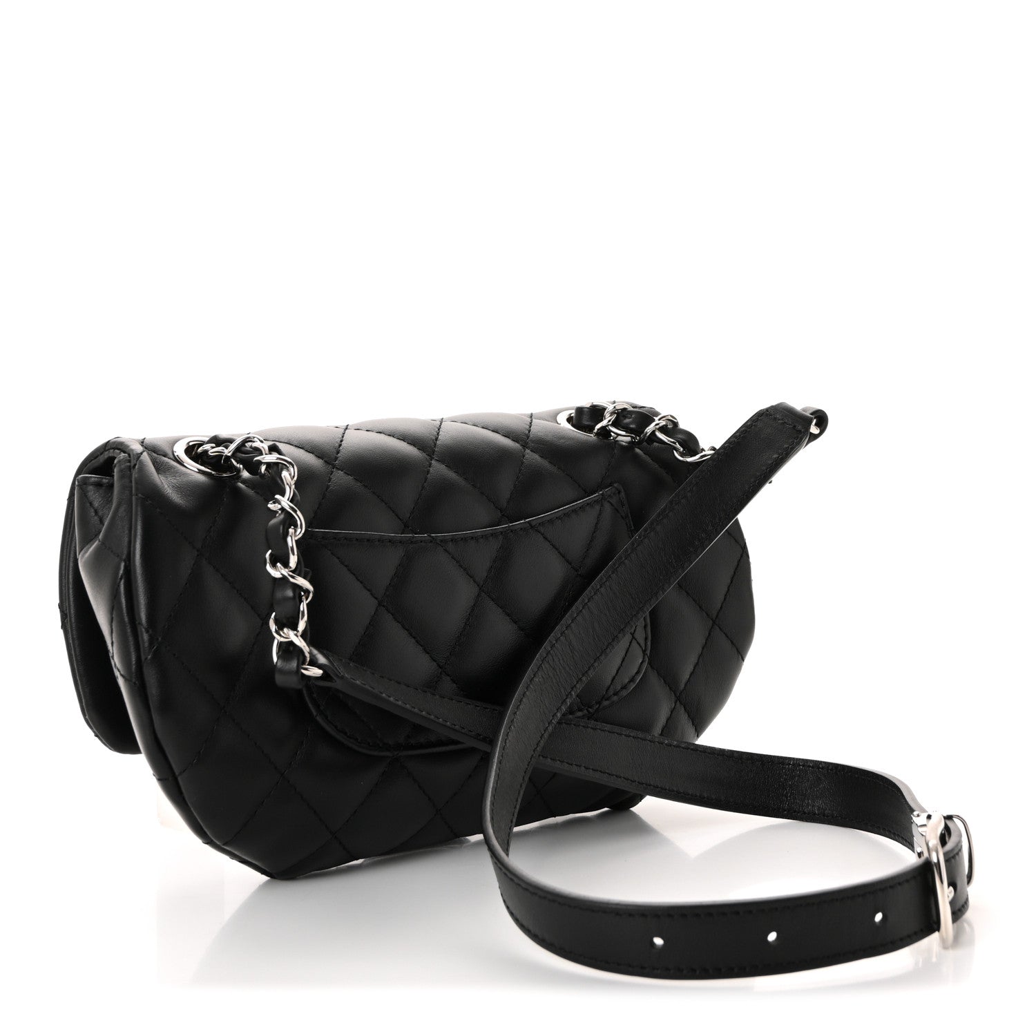 Calfskin Quilted CC Uniform Flap Belt Bag Black