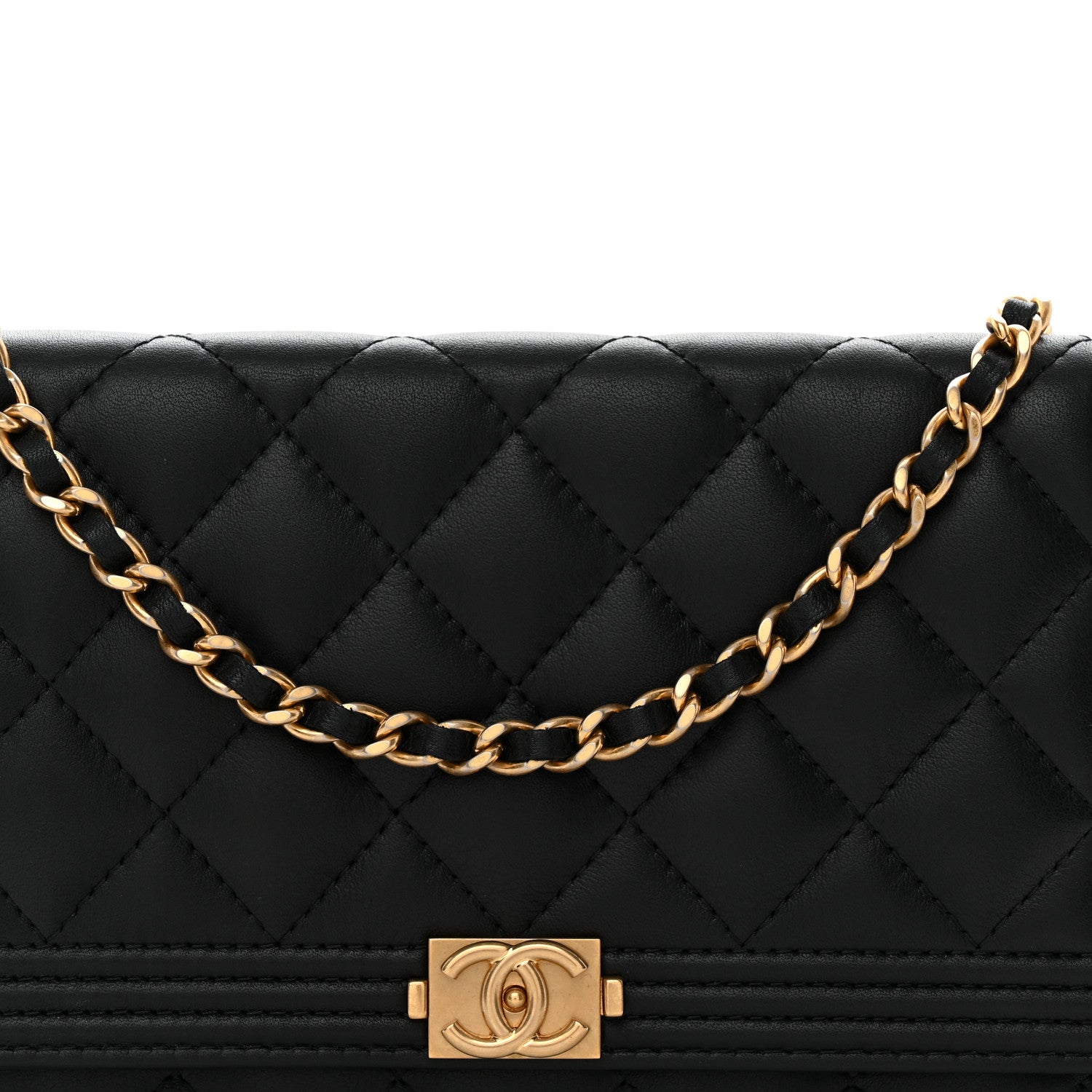 Lambskin Quilted Boy Wallet On Chain WOC Black