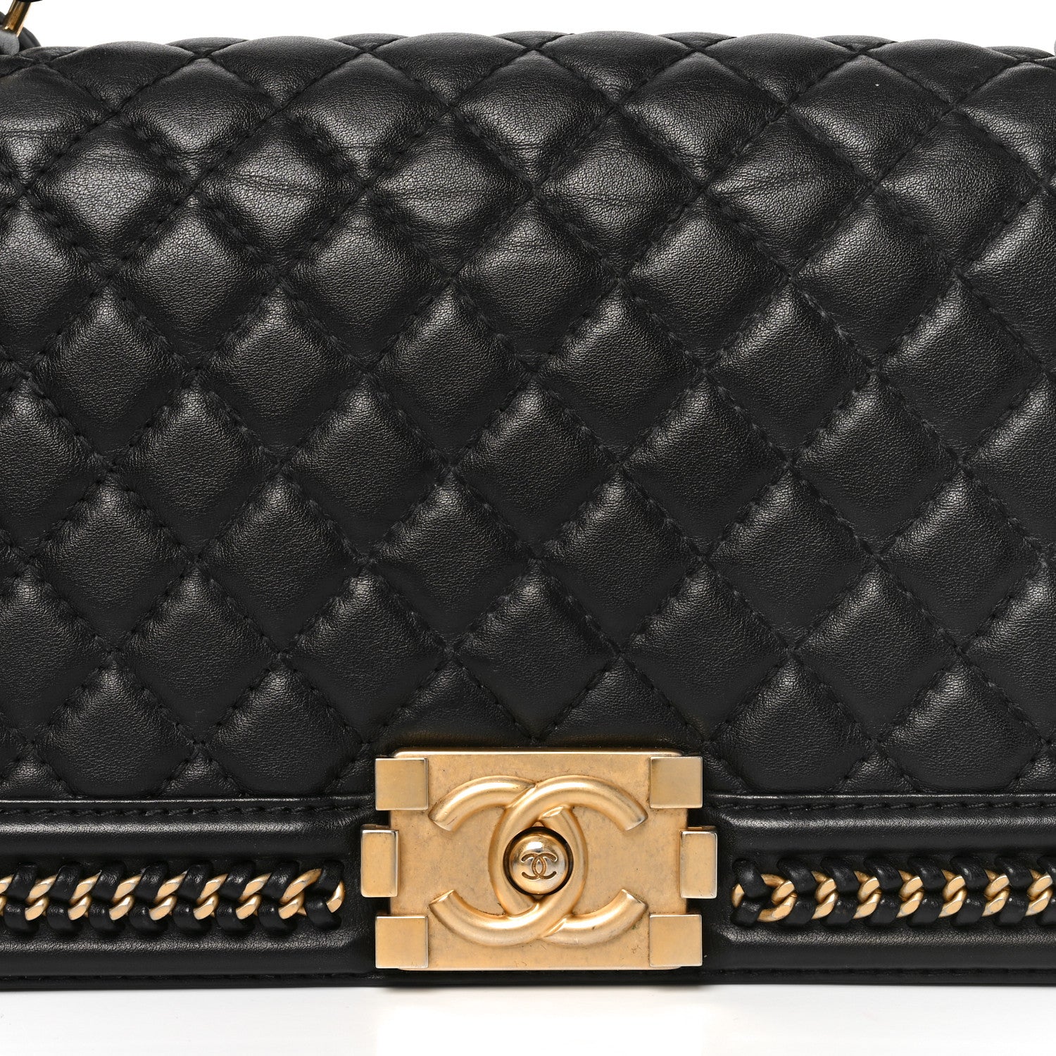 Calfskin Quilted Medium Boy Top Handle Flap Black