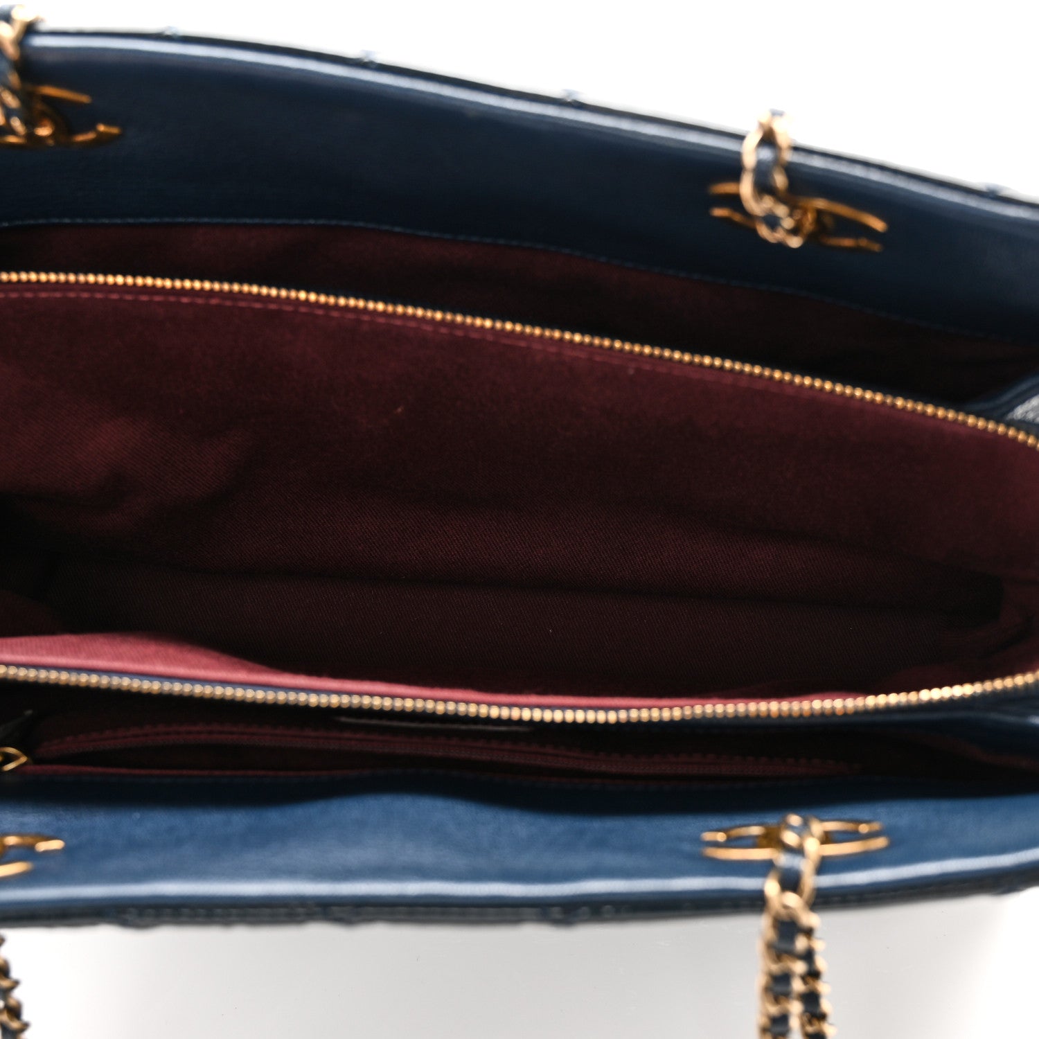 Patent Goatskin Quilted Small CC Eyelet Tote Blue