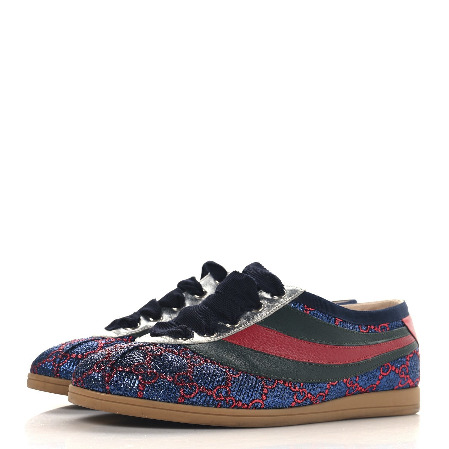 Lurex Calfskin Web GG Monogram Womens Falacer Sneakers 37 Iridescent Blue Iridescent Red Silver