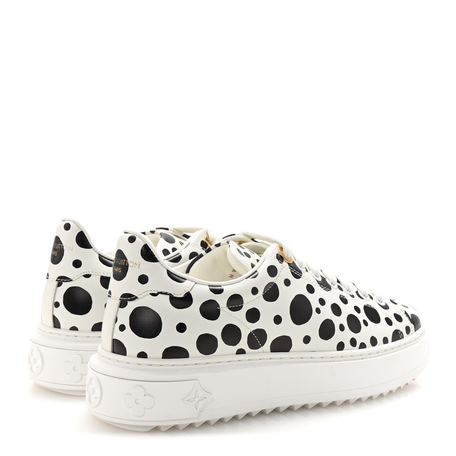 LV X YK Calfskin Printed Infinity Dots Time Out Sneakers 35.5 White