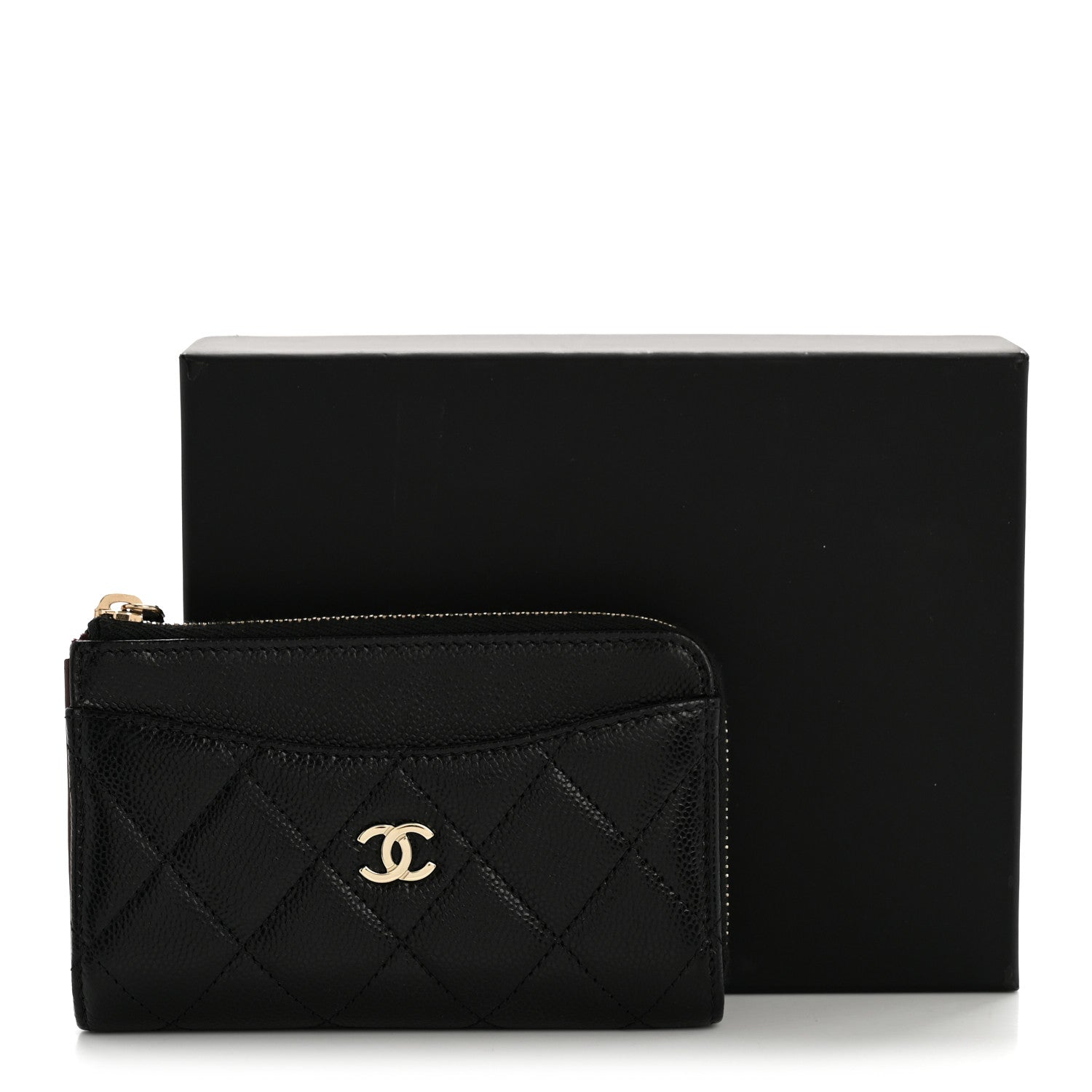 Caviar Quilted CC Zip Around Card Holder Black