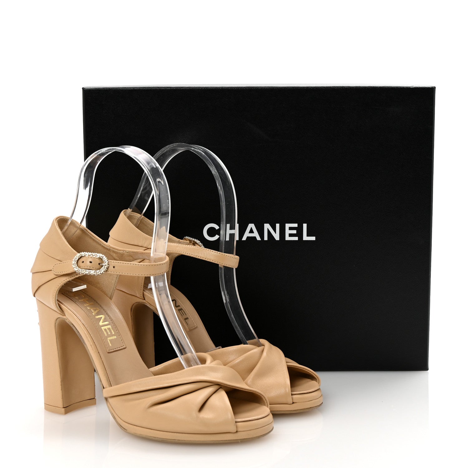 Lambskin Pearl CC Sandals 35.5 Beige