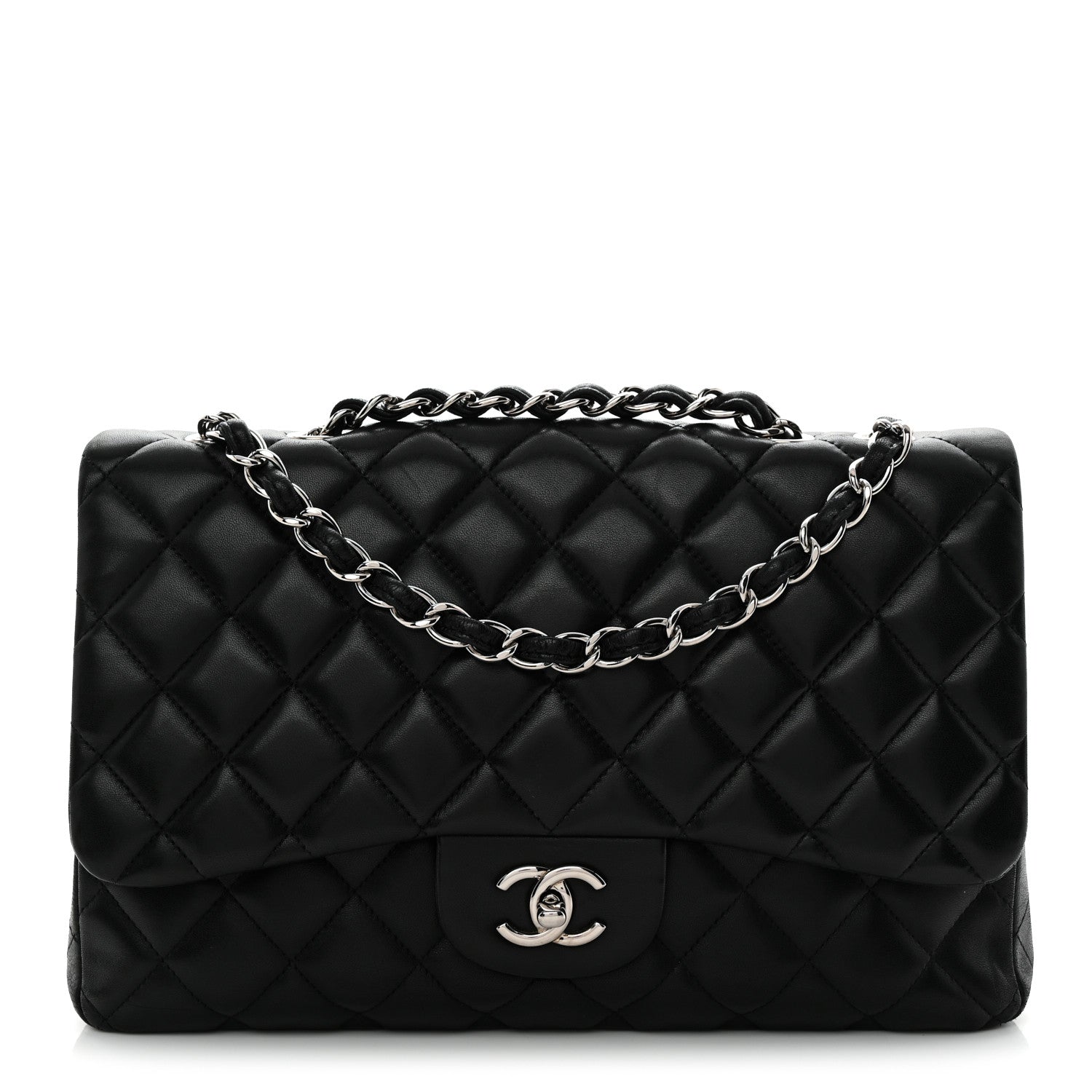 Lambskin Quilted Jumbo Single Flap Black