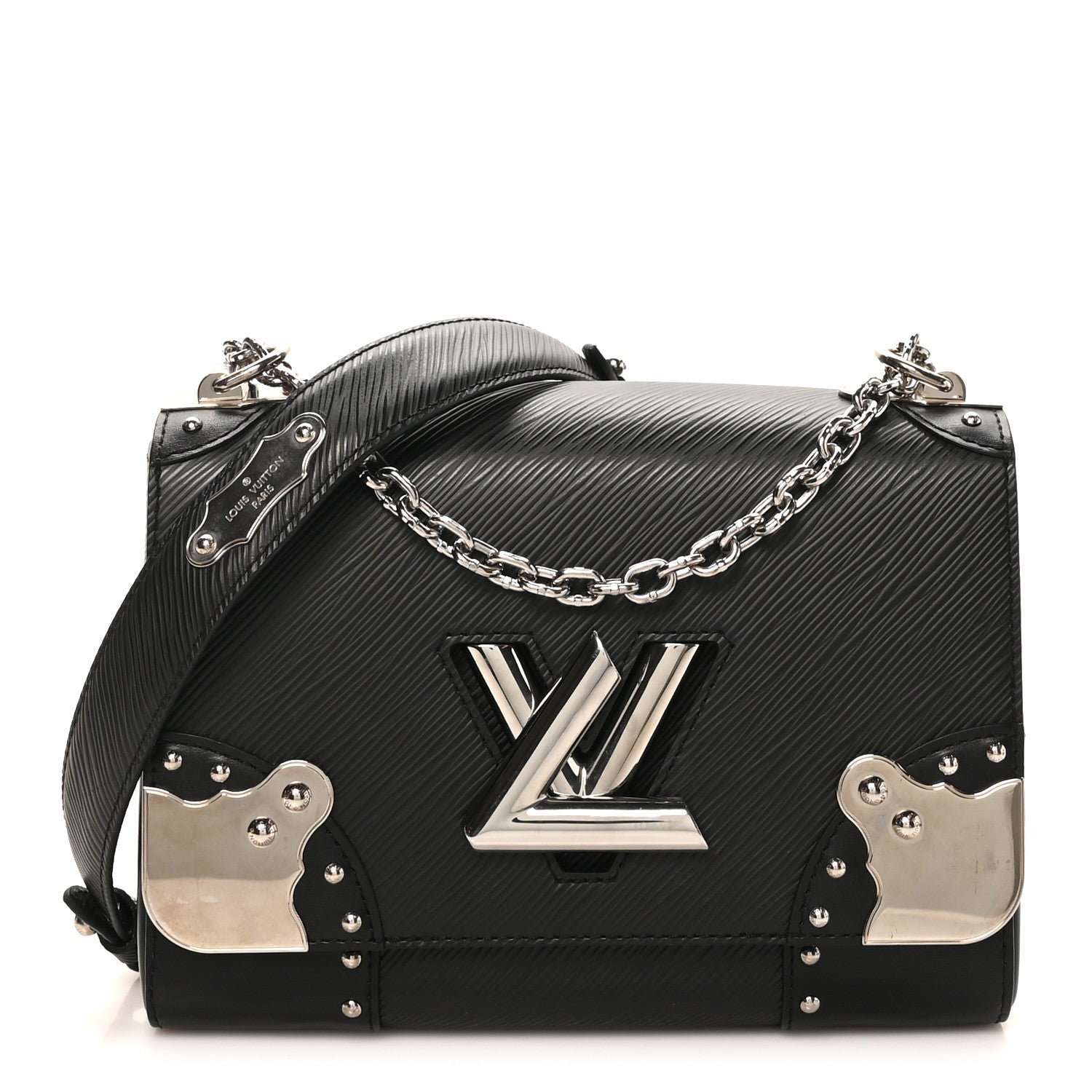 Epi Studded Mirror Twist Shoulder Bag MM Black