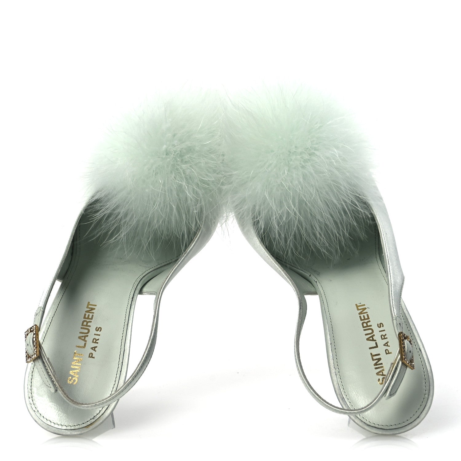 Crepe Satin Blanco Feathered Sandals 39 Slight Green