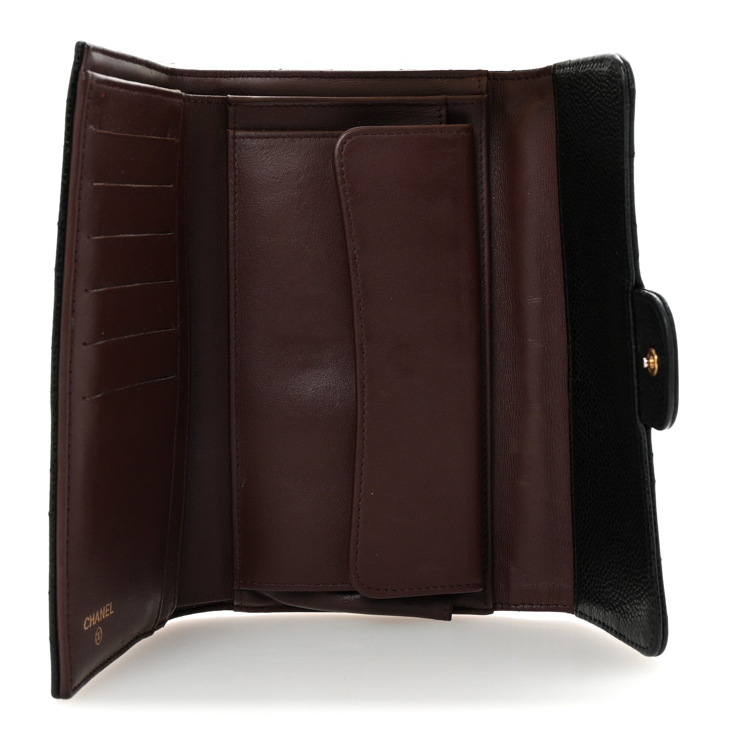 Caviar Quilted Long Flap Wallet Black