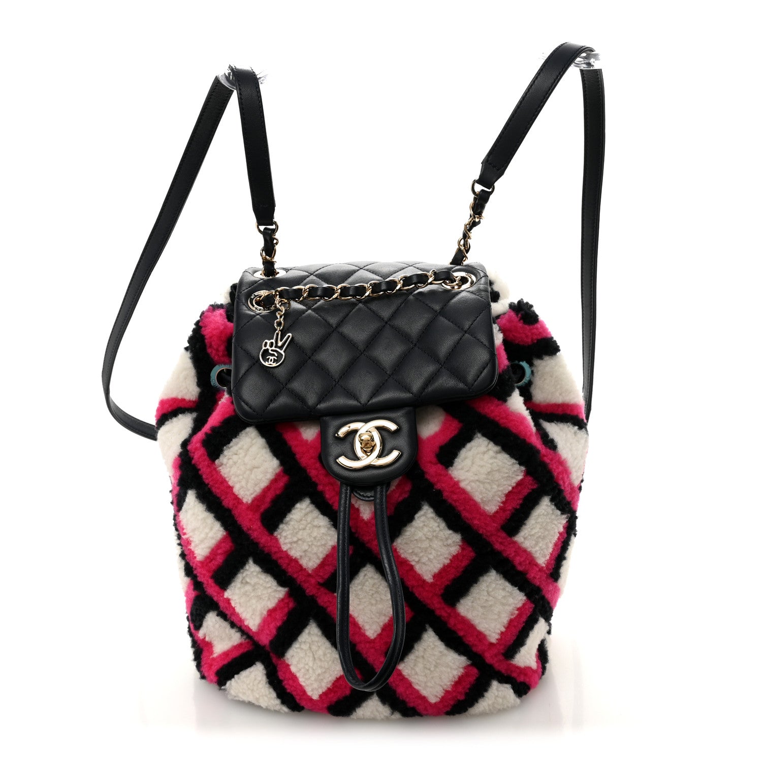 Lambskin Shearling Small Urban Spirit Backpack White Fuchsia Navy