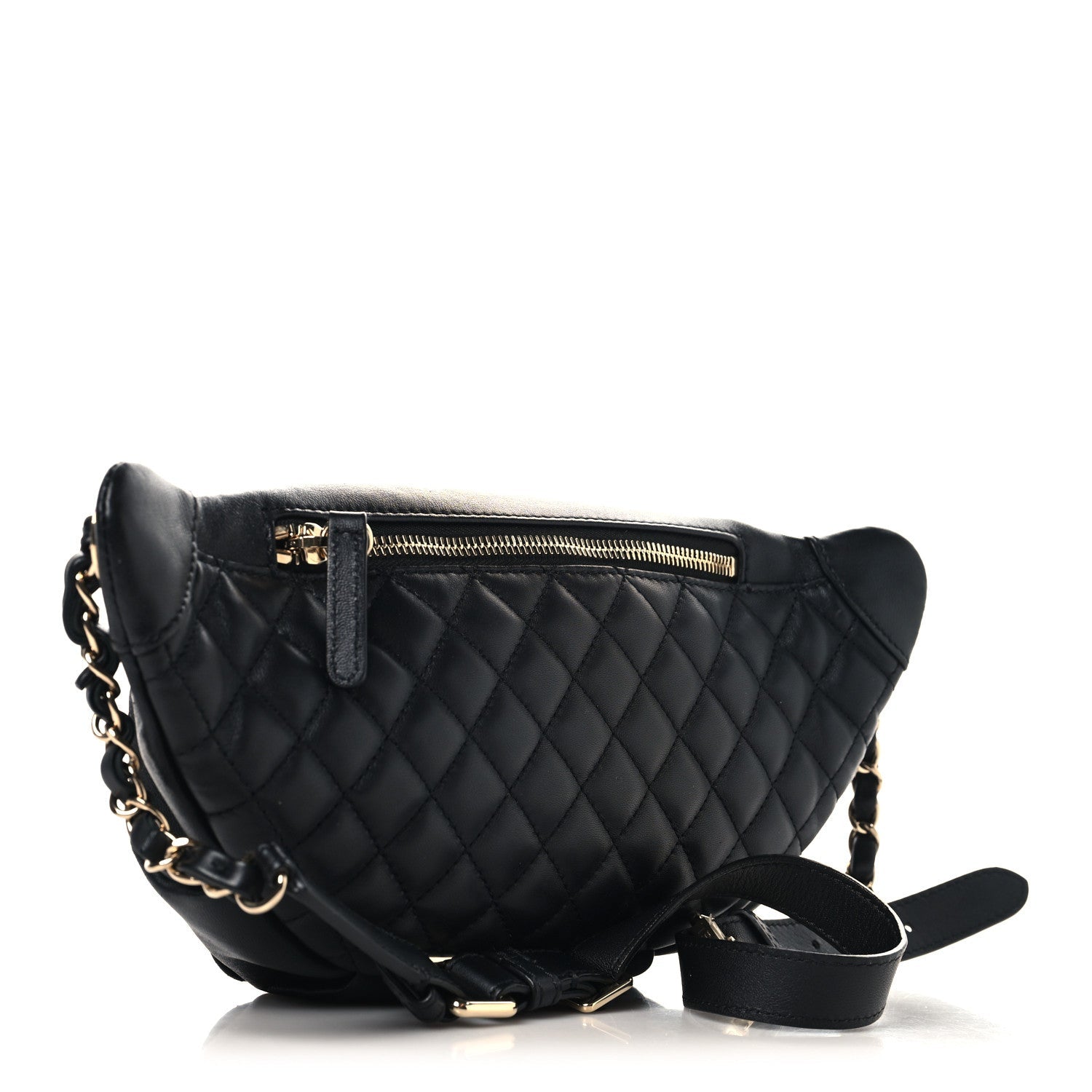 Lambskin Quilted Waist Bag Fanny Pack Black
