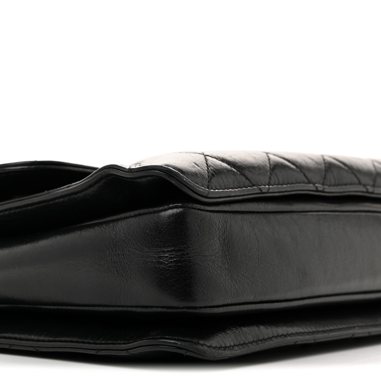 Glazed Calfskin Quilted Large Perfect Edge Flap Black