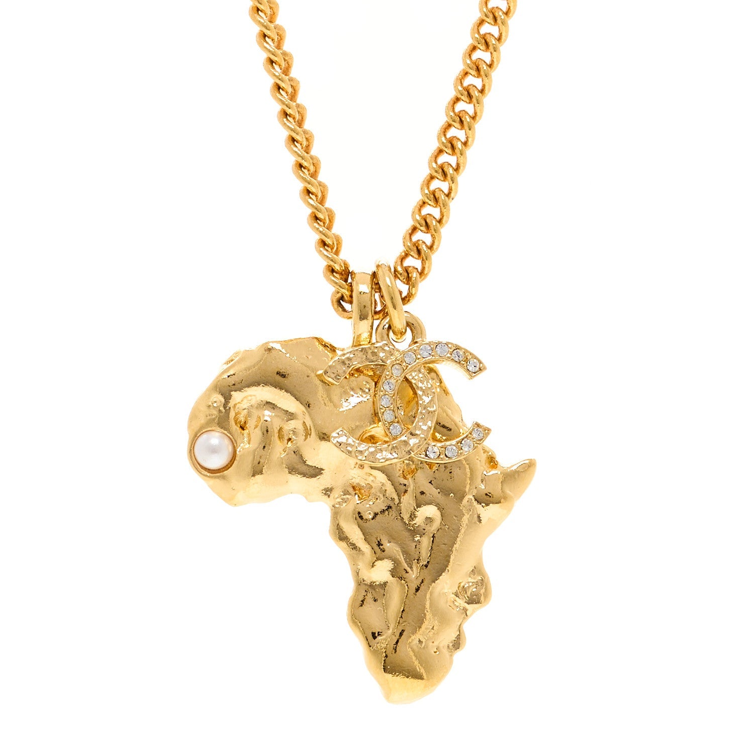 Metal Pearl Crystal CC Dakar Pendant Necklace Gold White
