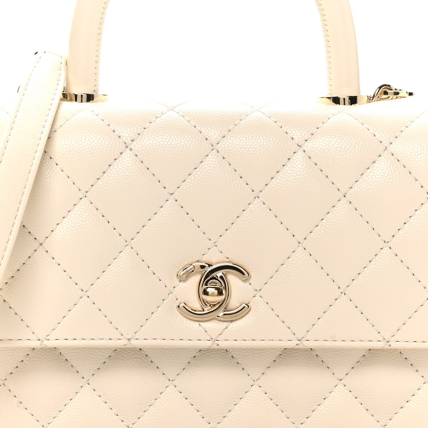 Caviar Quilted Mini Coco Handle Flap White
