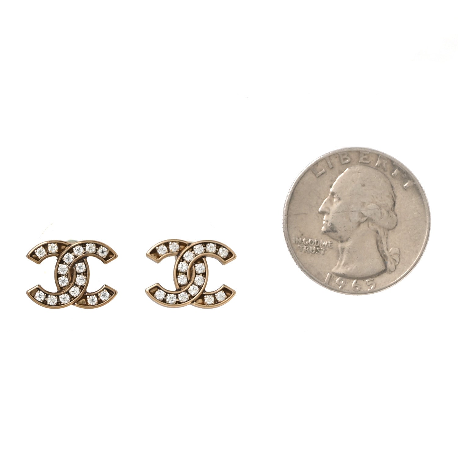 Metal Crystal CC Earrings Gold