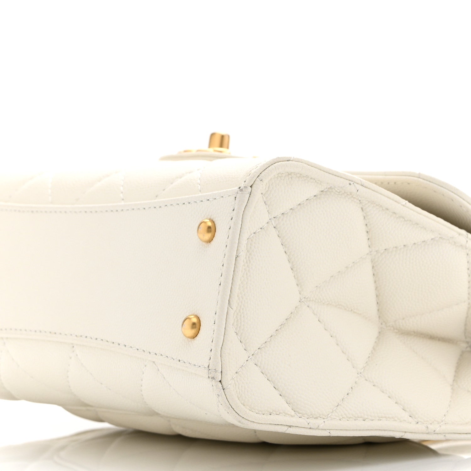 Shiny Caviar Quilted Small Top Handle Flap White