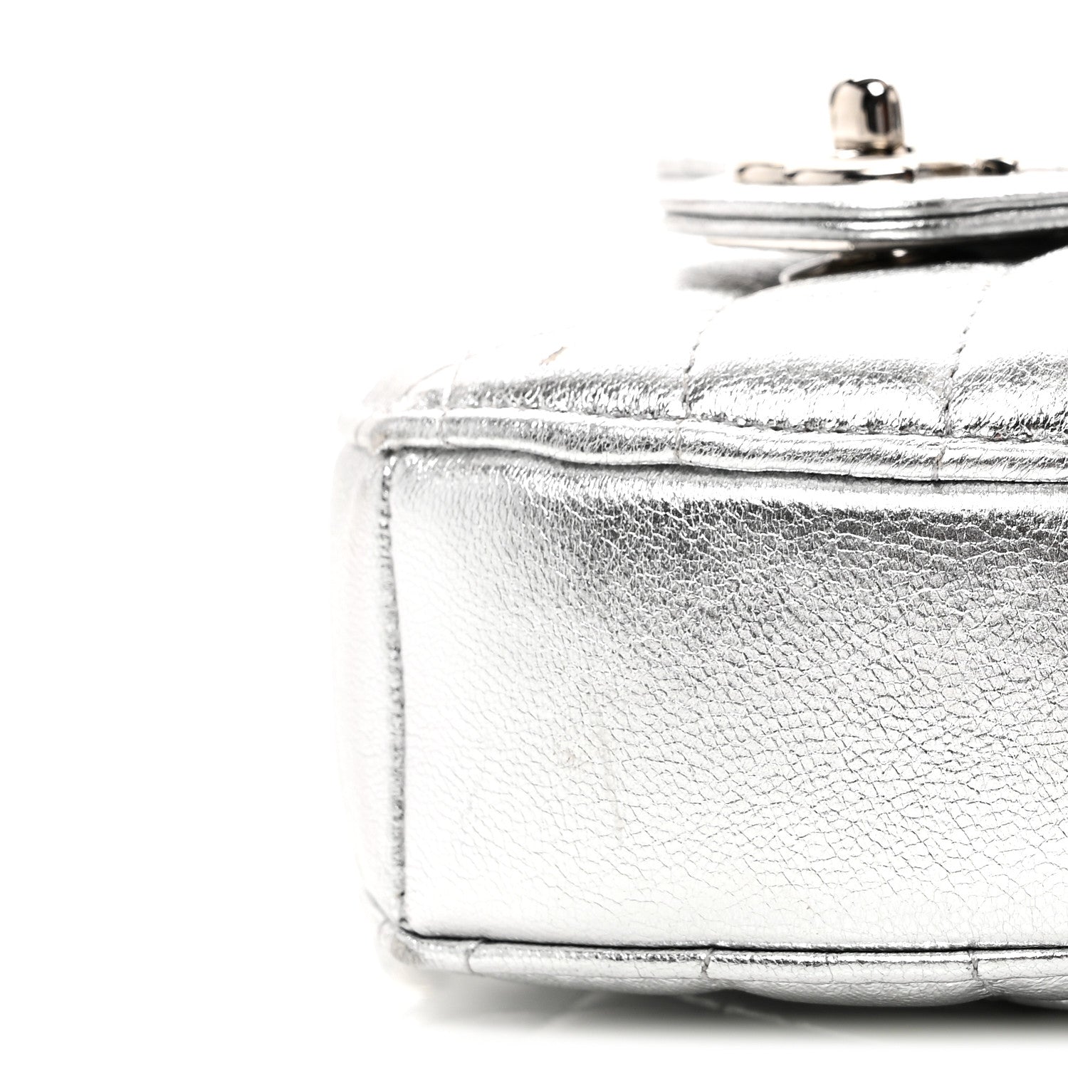 Metallic Lambskin Quilted CC In Love Heart Clutch With Chain Silver