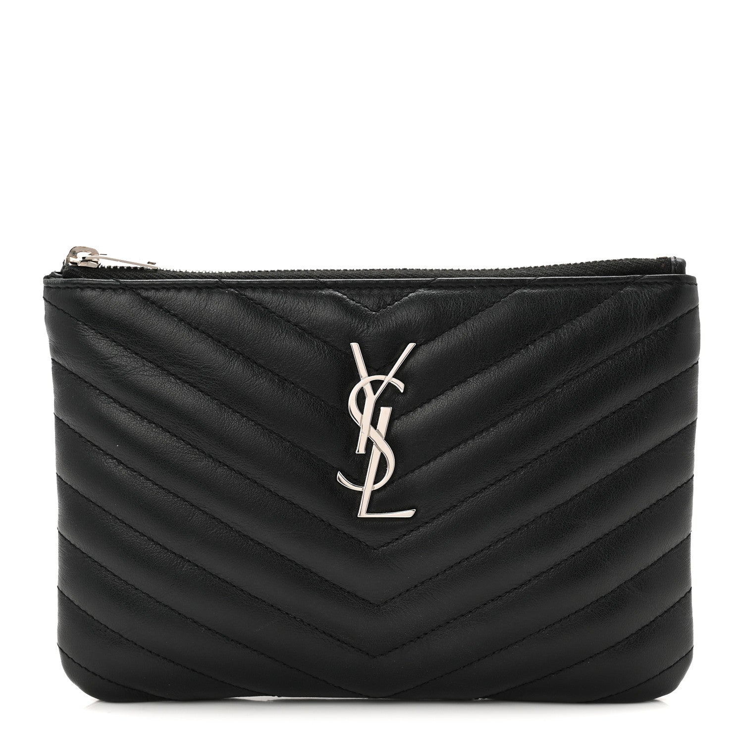 Calfskin Matelasse Chevron Monogram Pouch Black