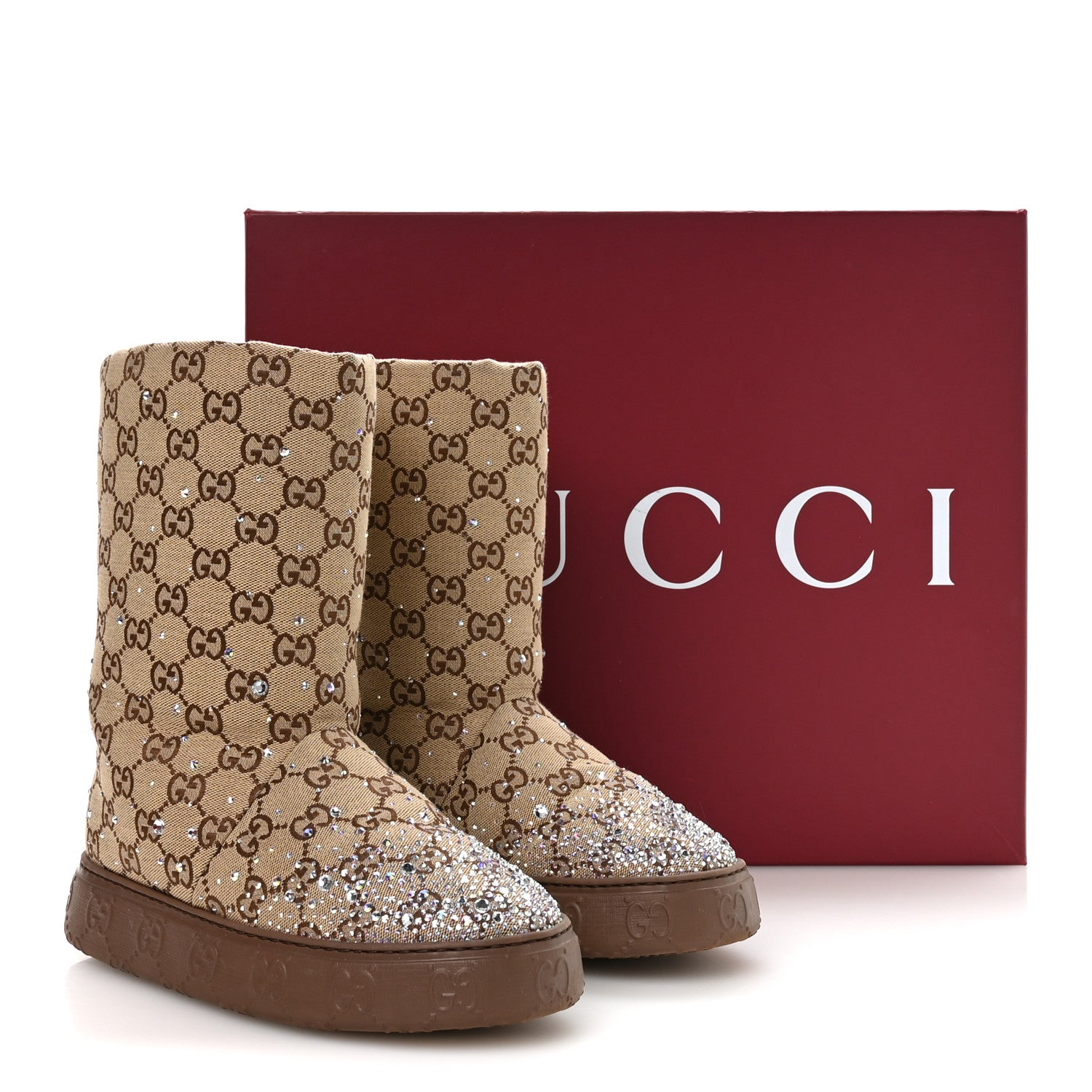 Monogram GG Strass Thermal Bootie 37 Camel Ebony