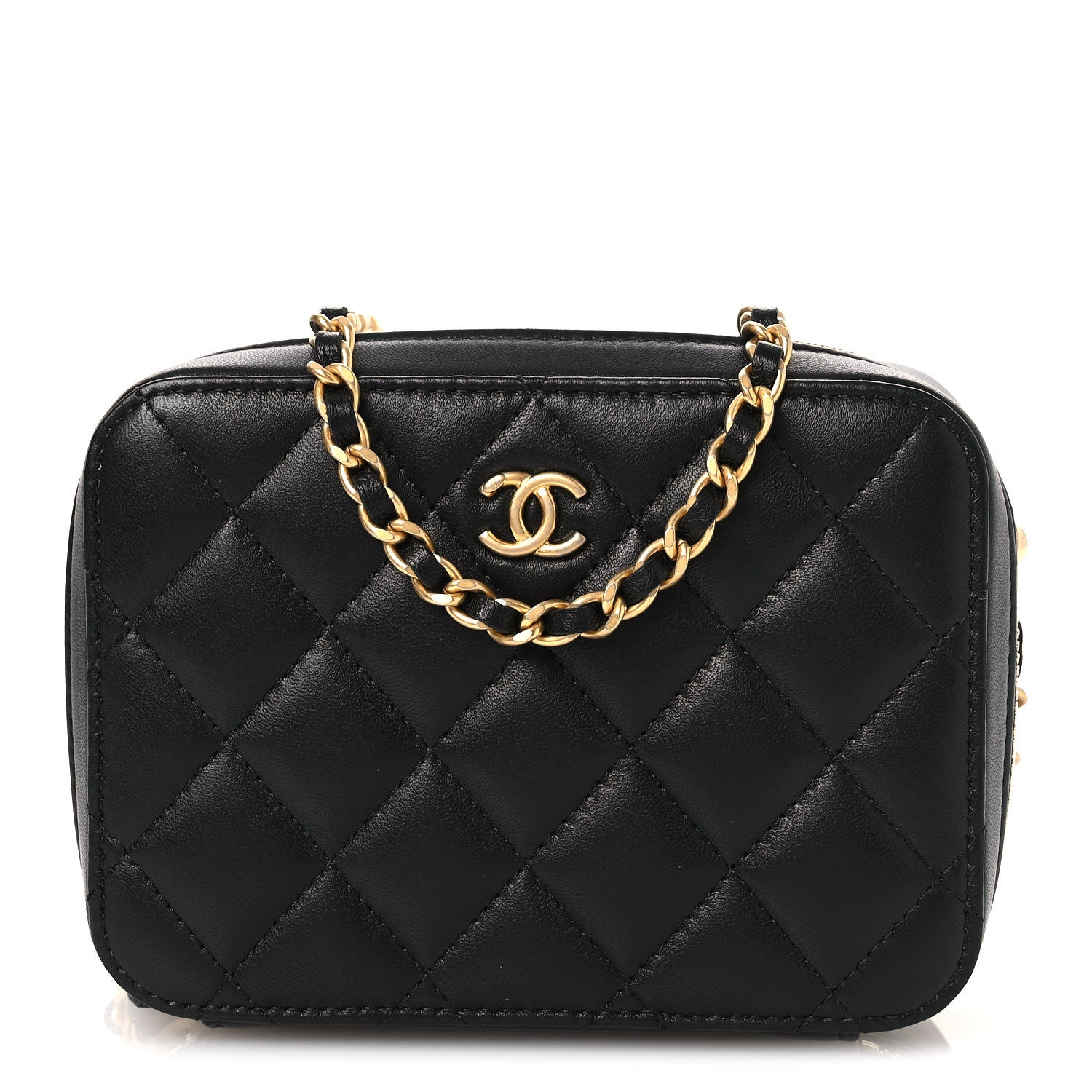 Lambskin Quilted CC Pearl Crush Camera Case Black