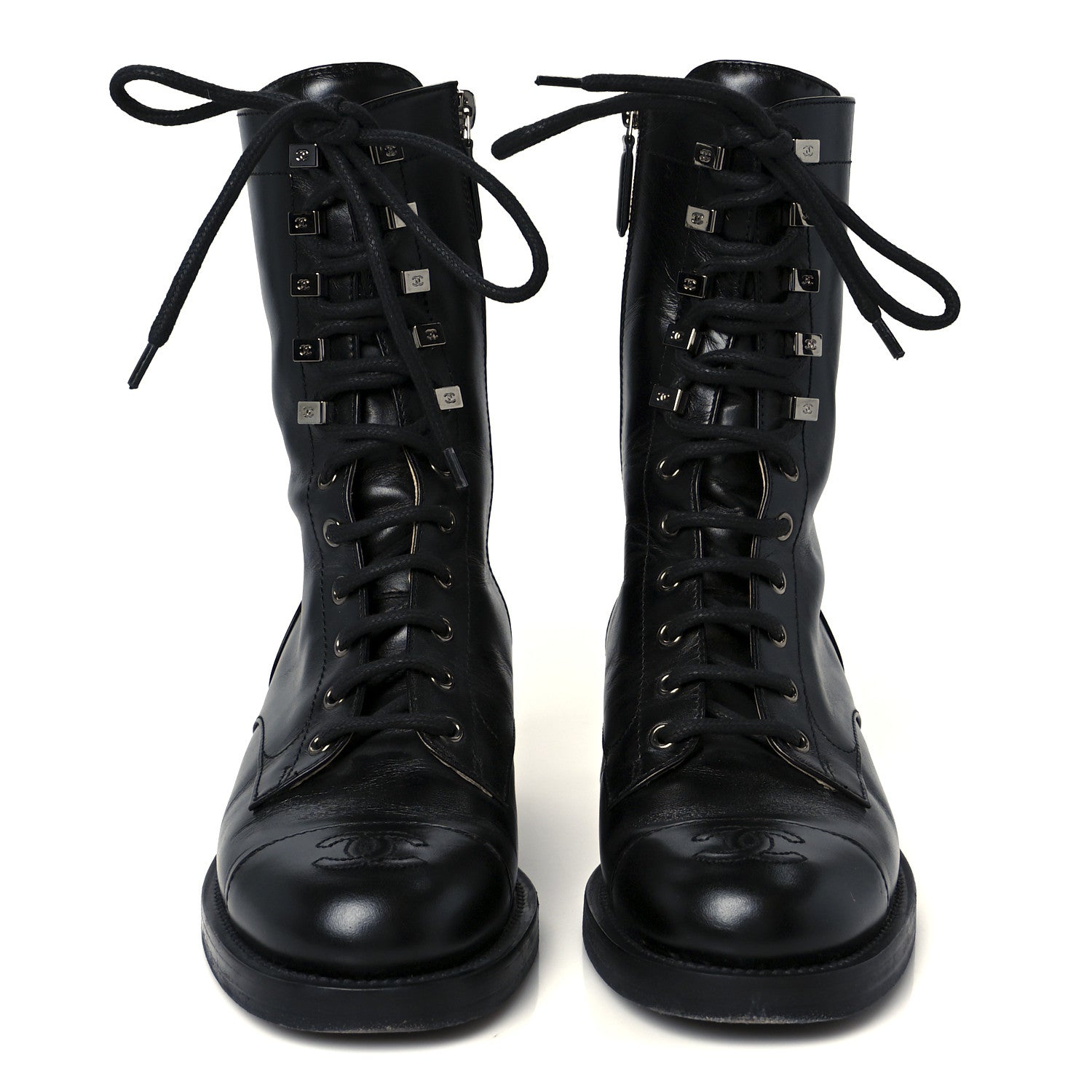 Calfskin Lace Up Combat Boots 38 Black