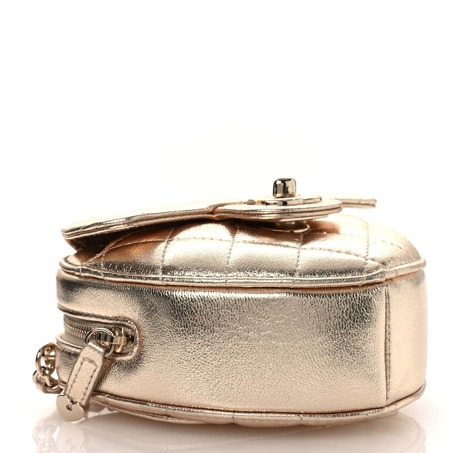 Metallic Lambskin Quilted CC In Love Heart Clutch With Chain Gold