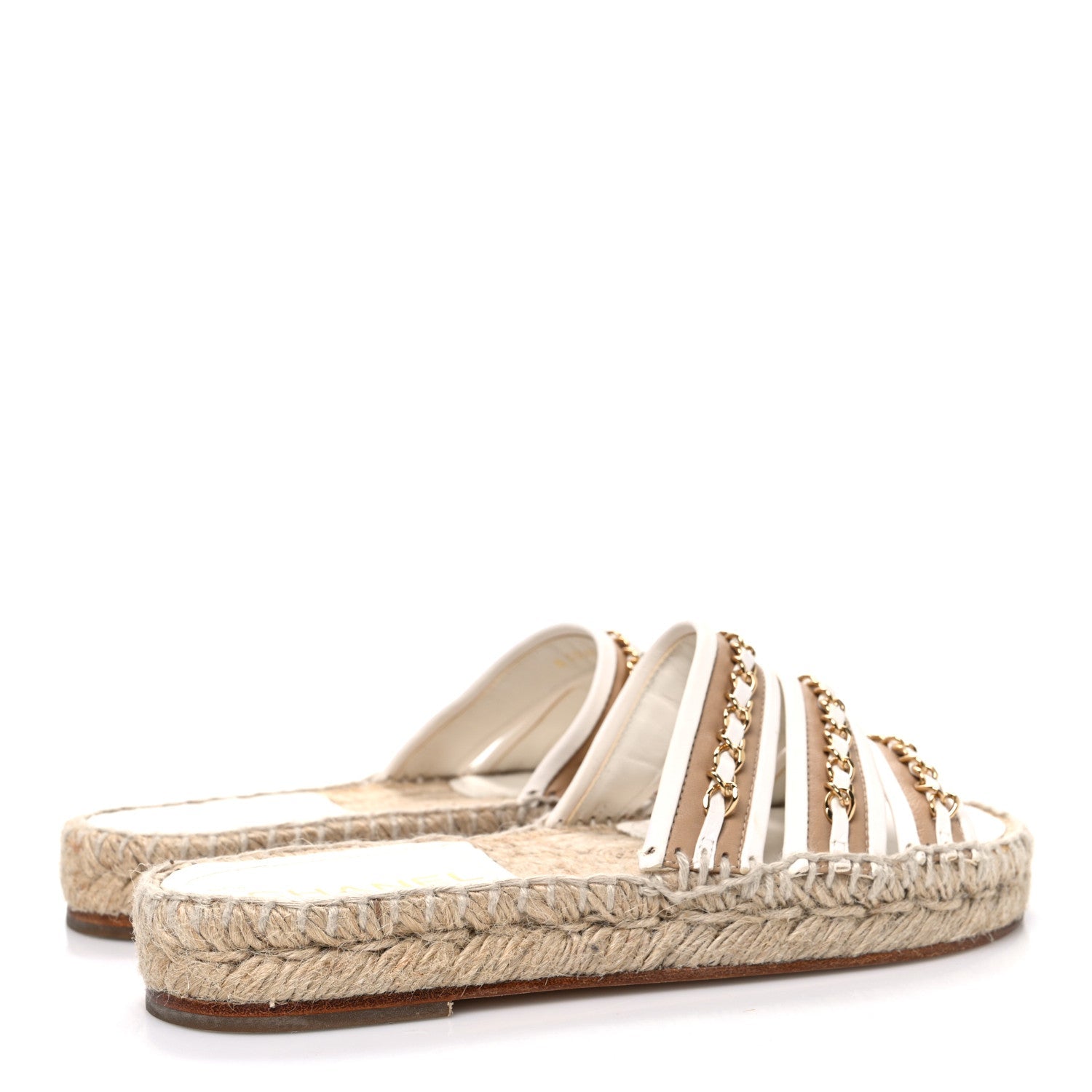 Lambskin Chain Espadrille Slip On Sandals 36 White