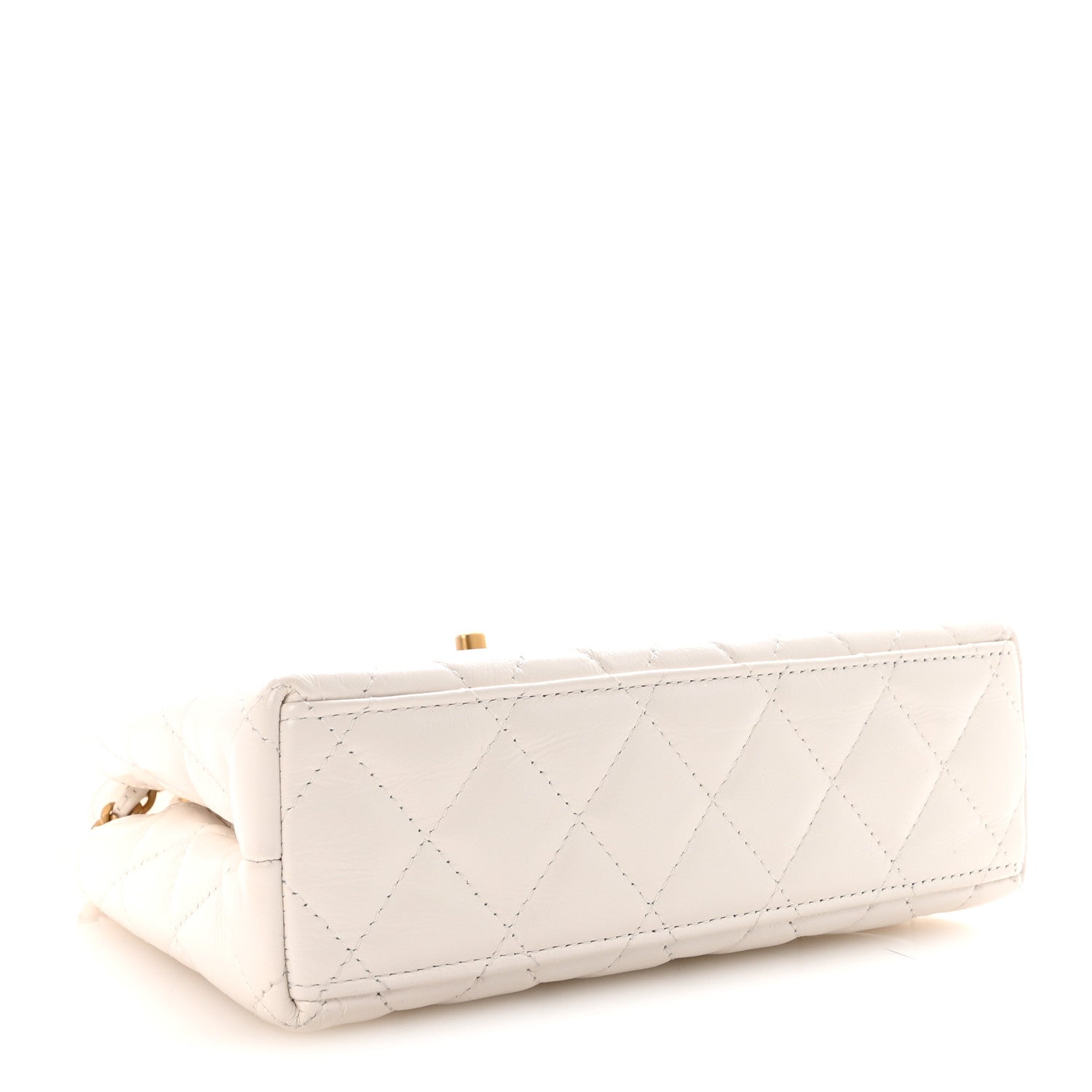 Shiny Aged Calfskin Quilted Nano Kelly Shopper White