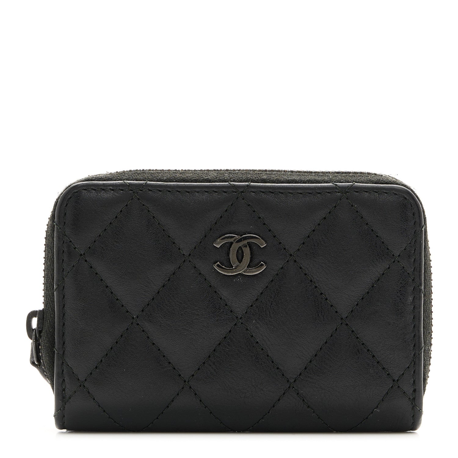 Lambskin Quilted Zip Coin Purse So Black