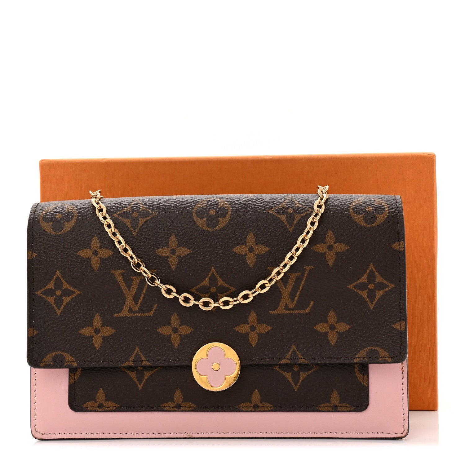 Monogram Flore Chain Wallet Rose Ballerine