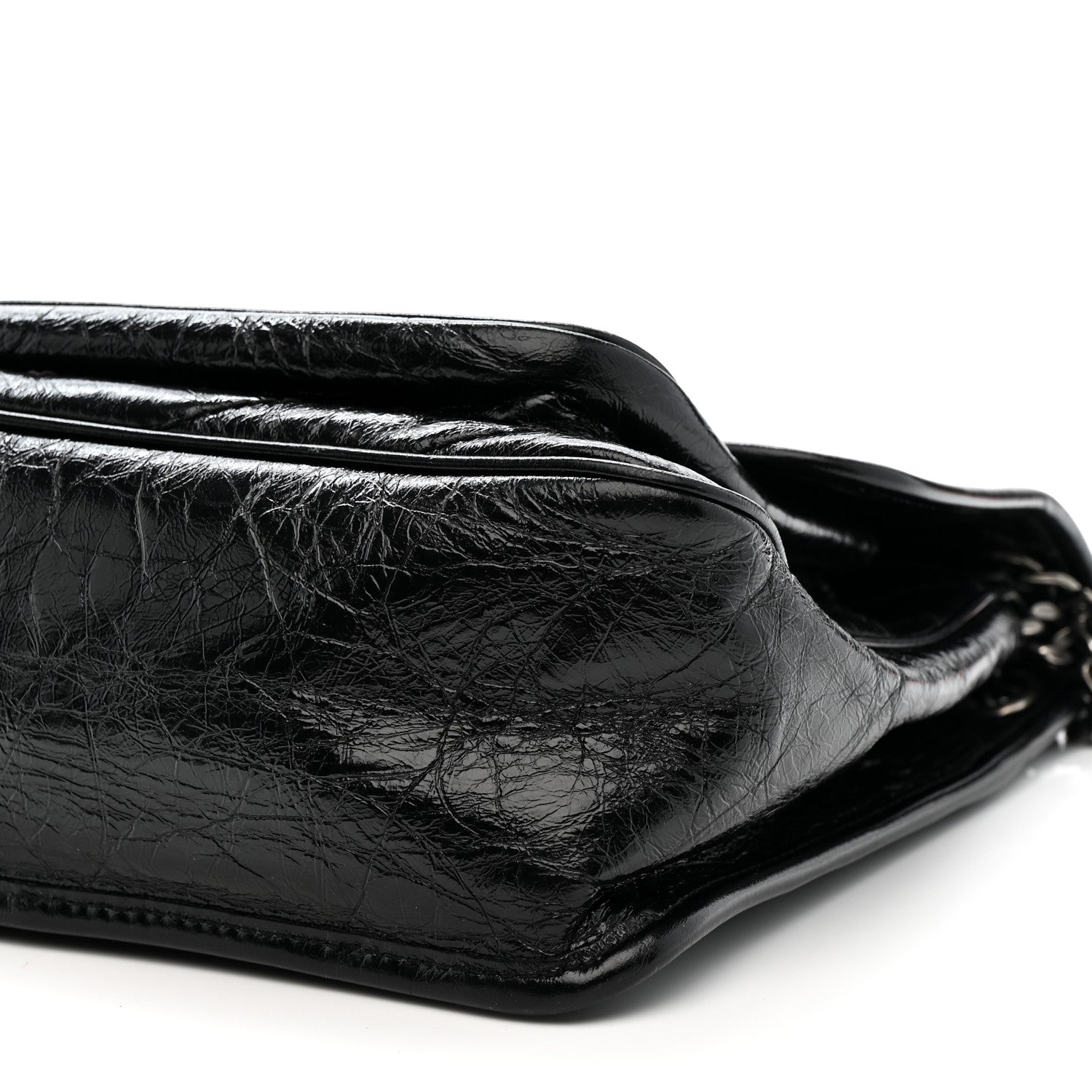 Crinkled Calfskin Matelasse Monogram Medium Niki Chain Satchel Black
