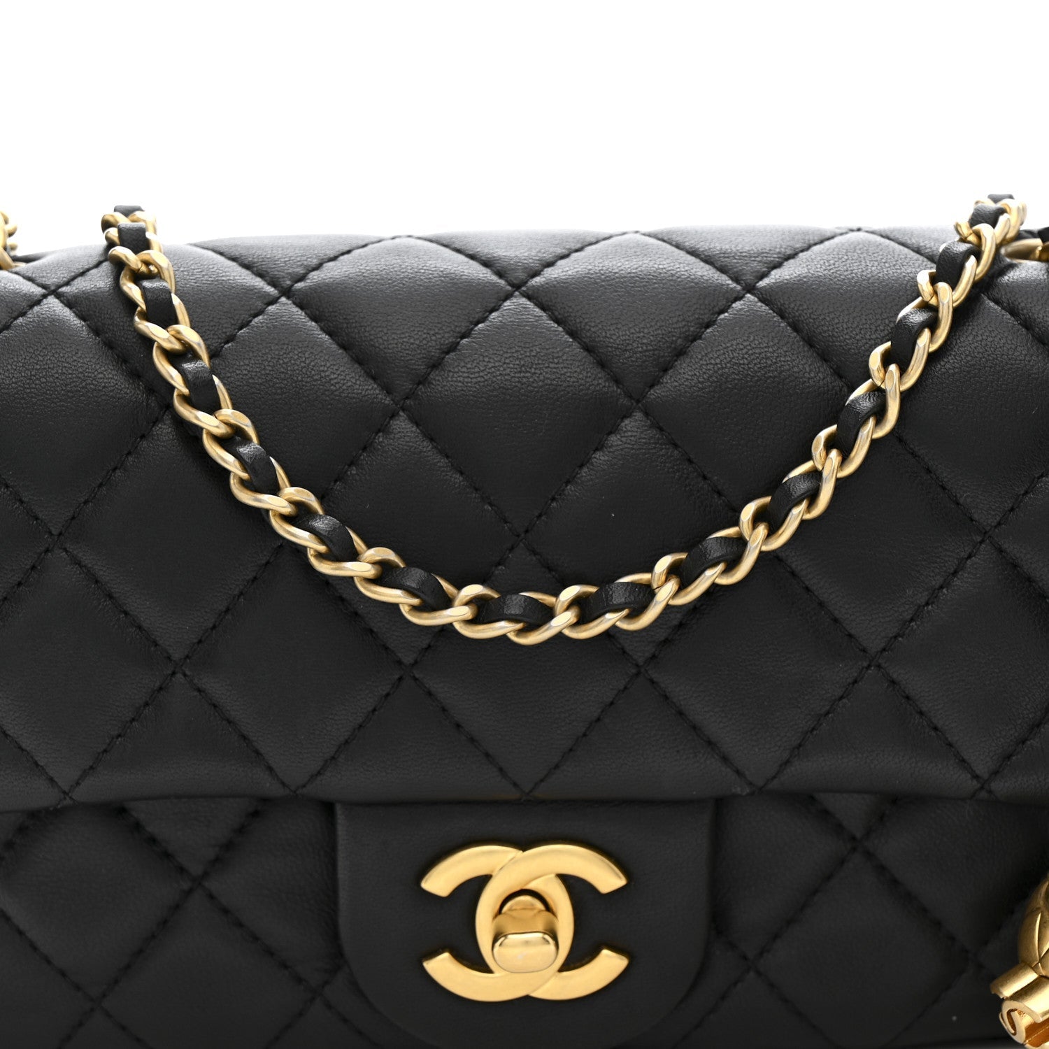 Lambskin Quilted Mini Rectangular Pearl Crush Flap Black