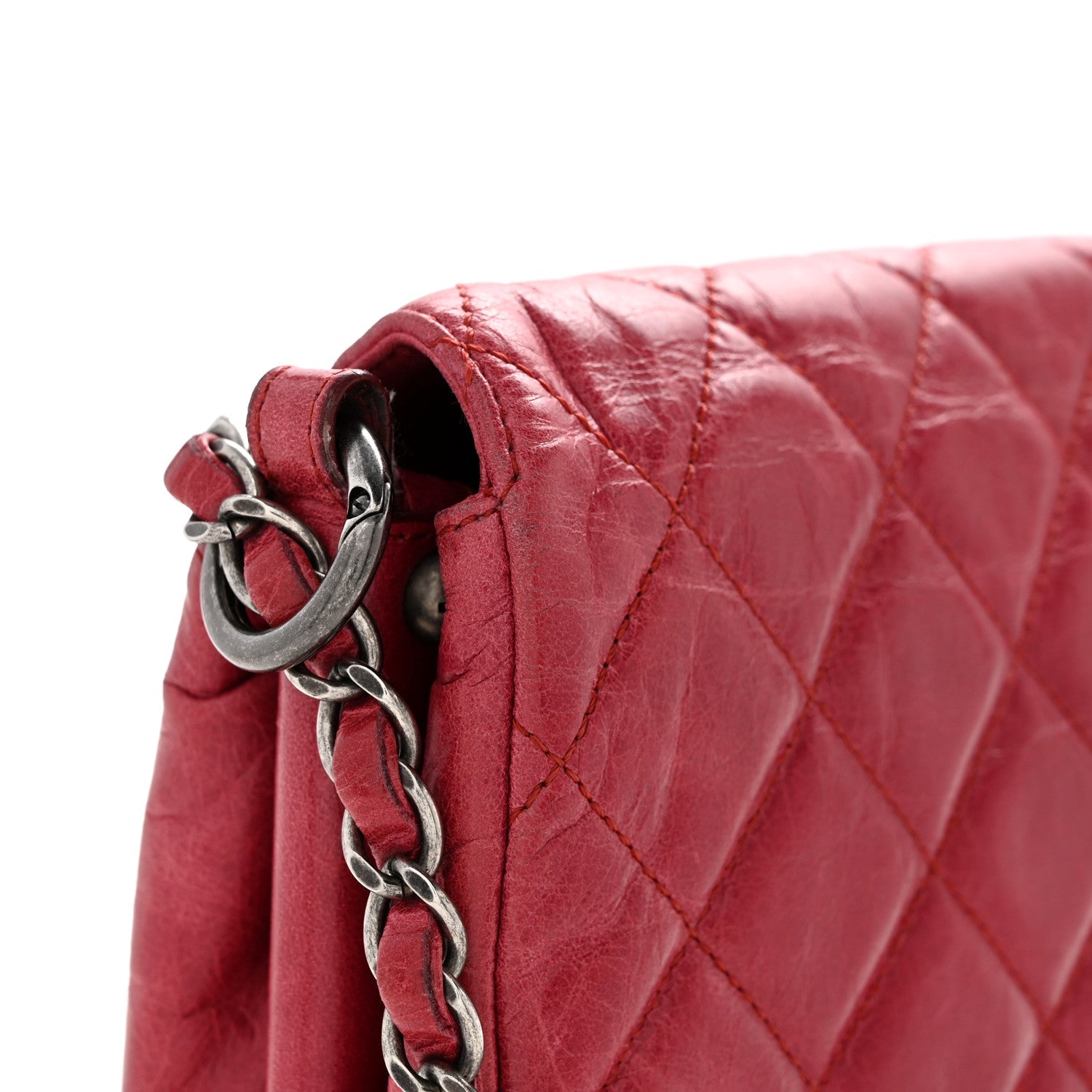 Glazed Calfskin Quilted Soft Boy Flap Red