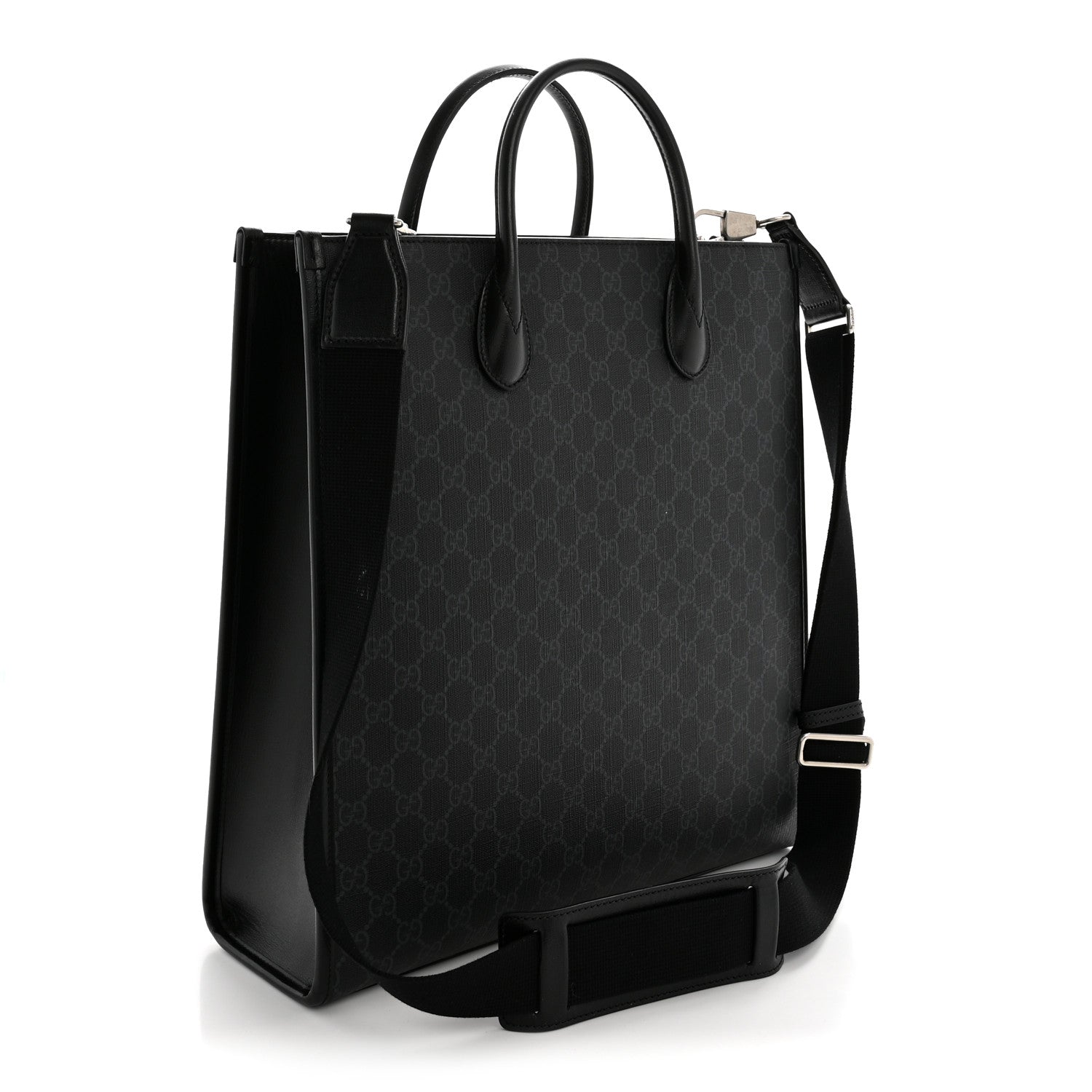GG Supreme Monogram Azalea Calfskin Web Medium Retro Interlocking G Vertical Tote Bag Black