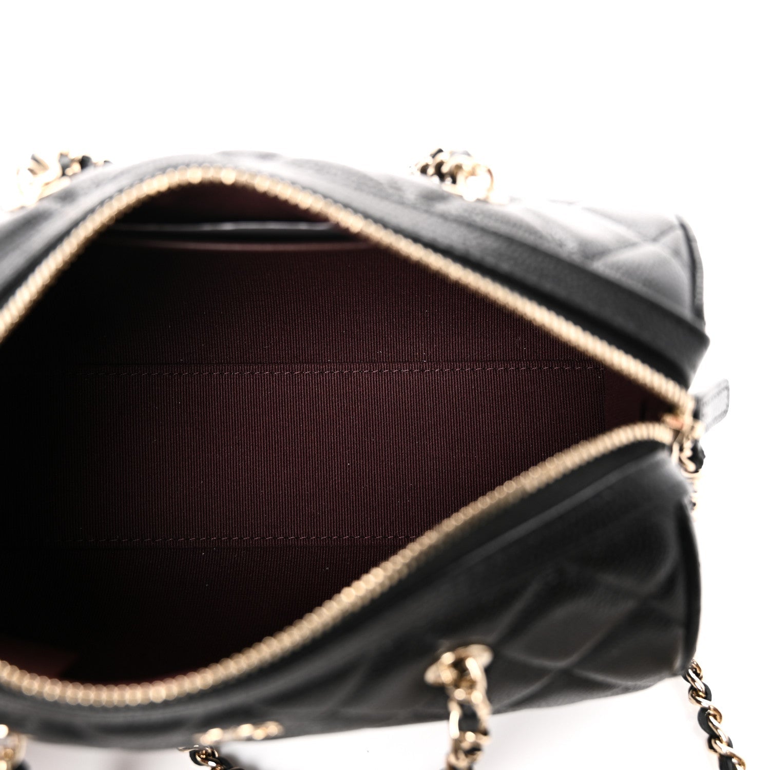 Caviar Quilted Barrel Clutch With Chain  Black