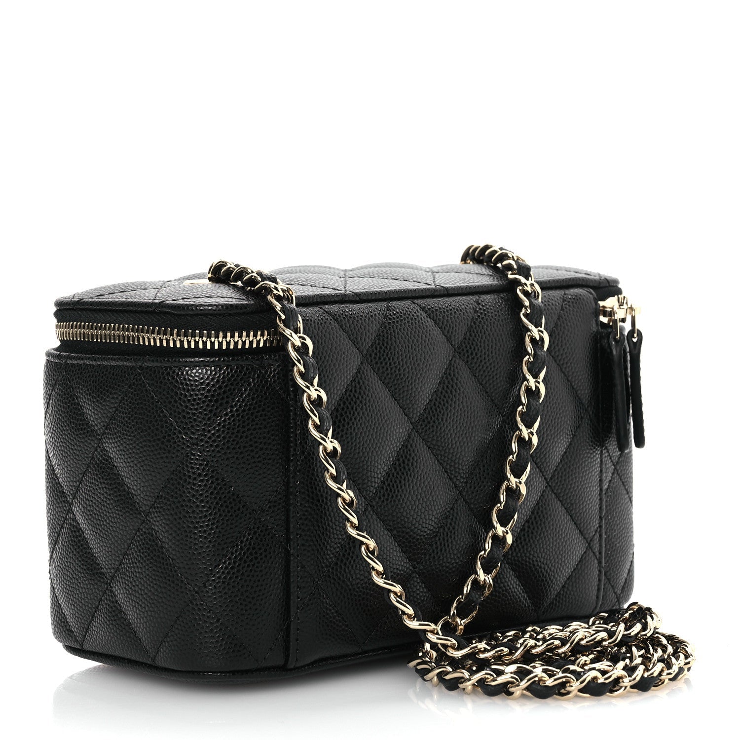 Caviar Quilted Small Vanity Case With Chain Black