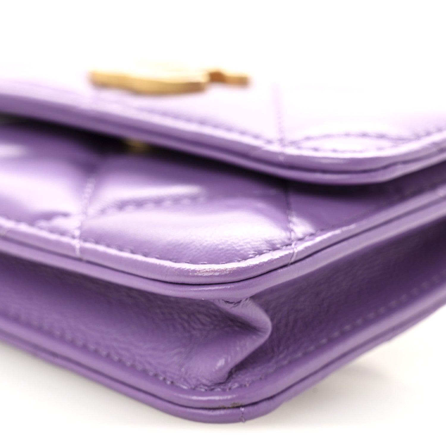 Lambskin Enamel Quilted Pending CC Flap Belt Bag Purple
