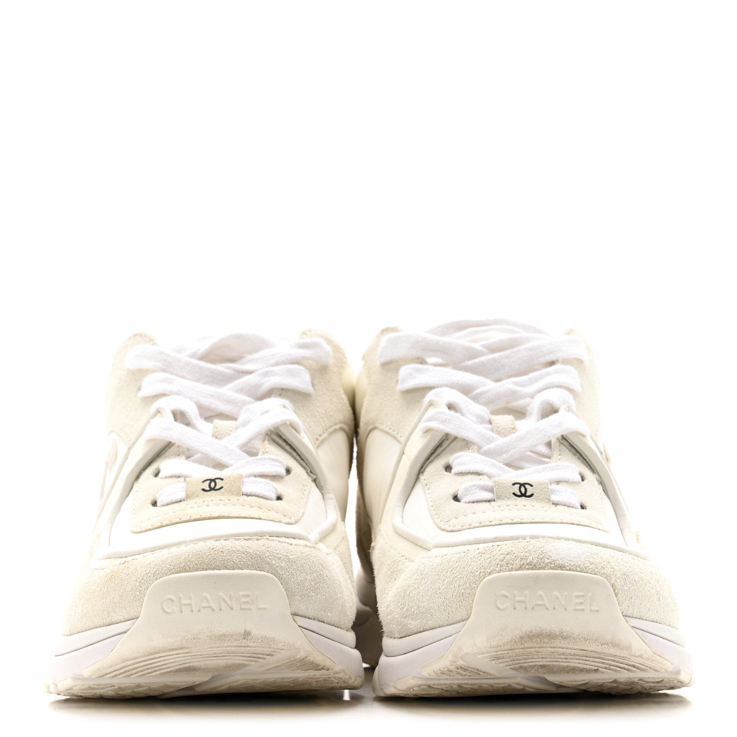 Suede Calfskin Fabric CC Sneakers 39.5 White