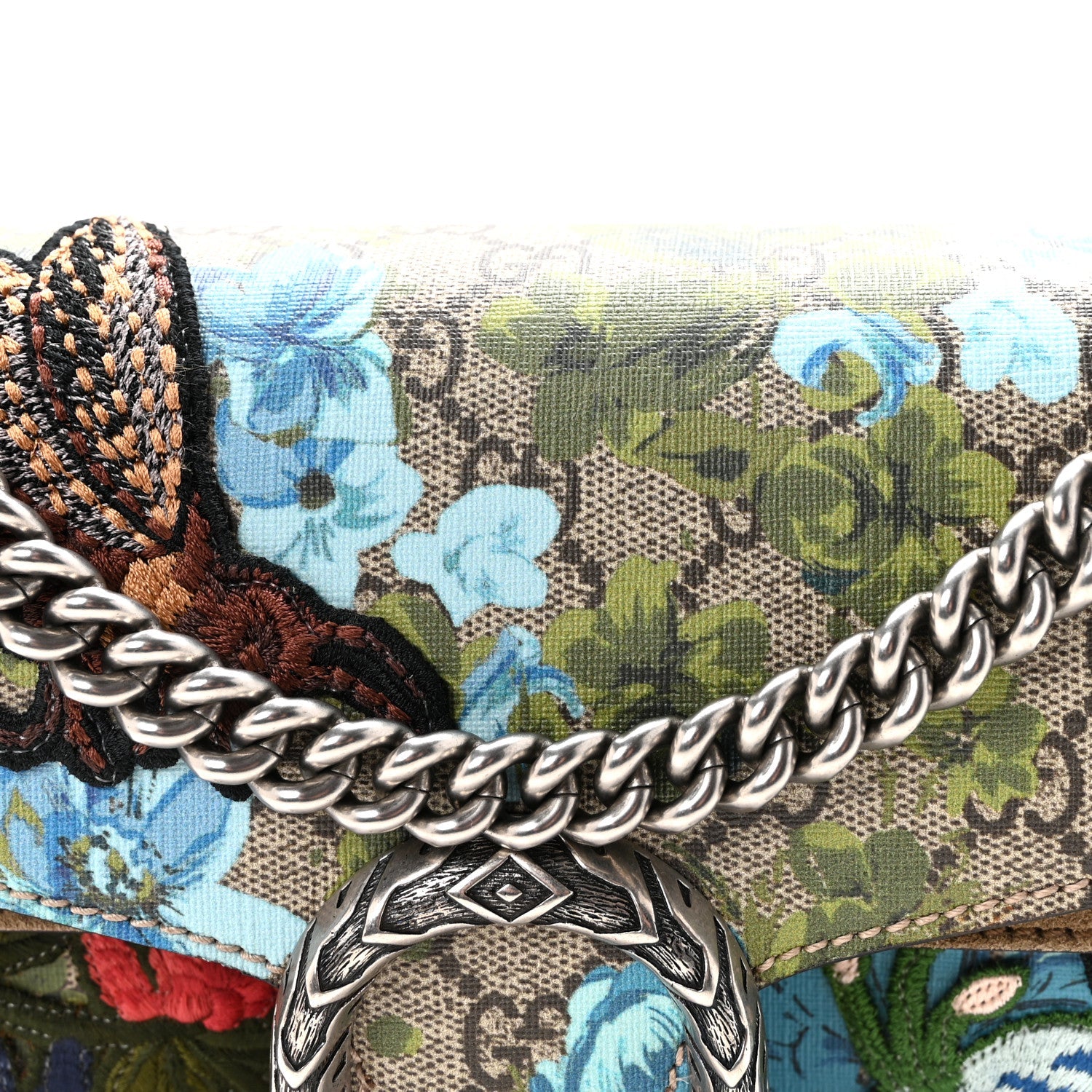 GG Supreme Monogram Blooms Print Embroidered Small Dionysus Shoulder Bag Blue Taupe