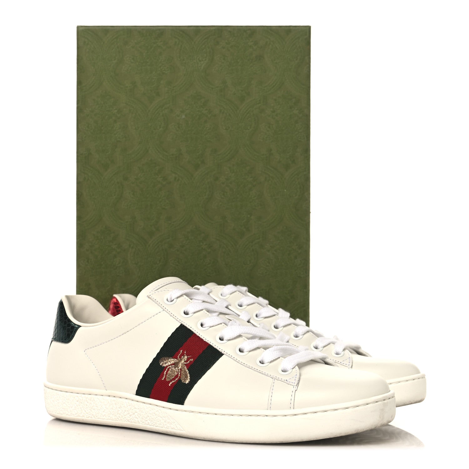 Calfskin Ayers Bee Embroidered Womens Ace Sneakers 38.5 White Flame Red Green